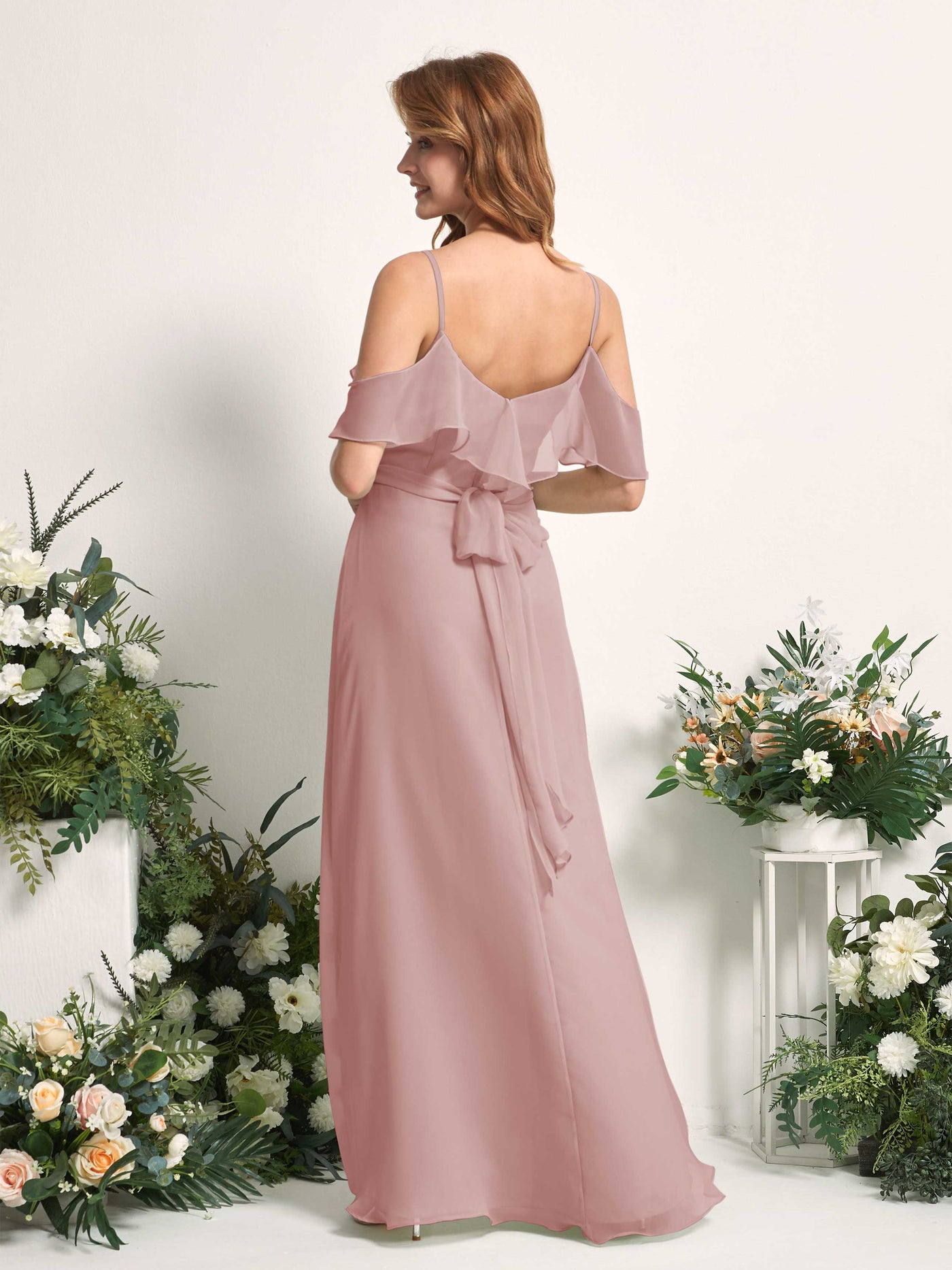 Bridesmaid Dress A-line Chiffon Spaghetti-straps Full Length Sleeveless Wedding Party Dress - Dusty Rose (81227409)#color_dusty-rose