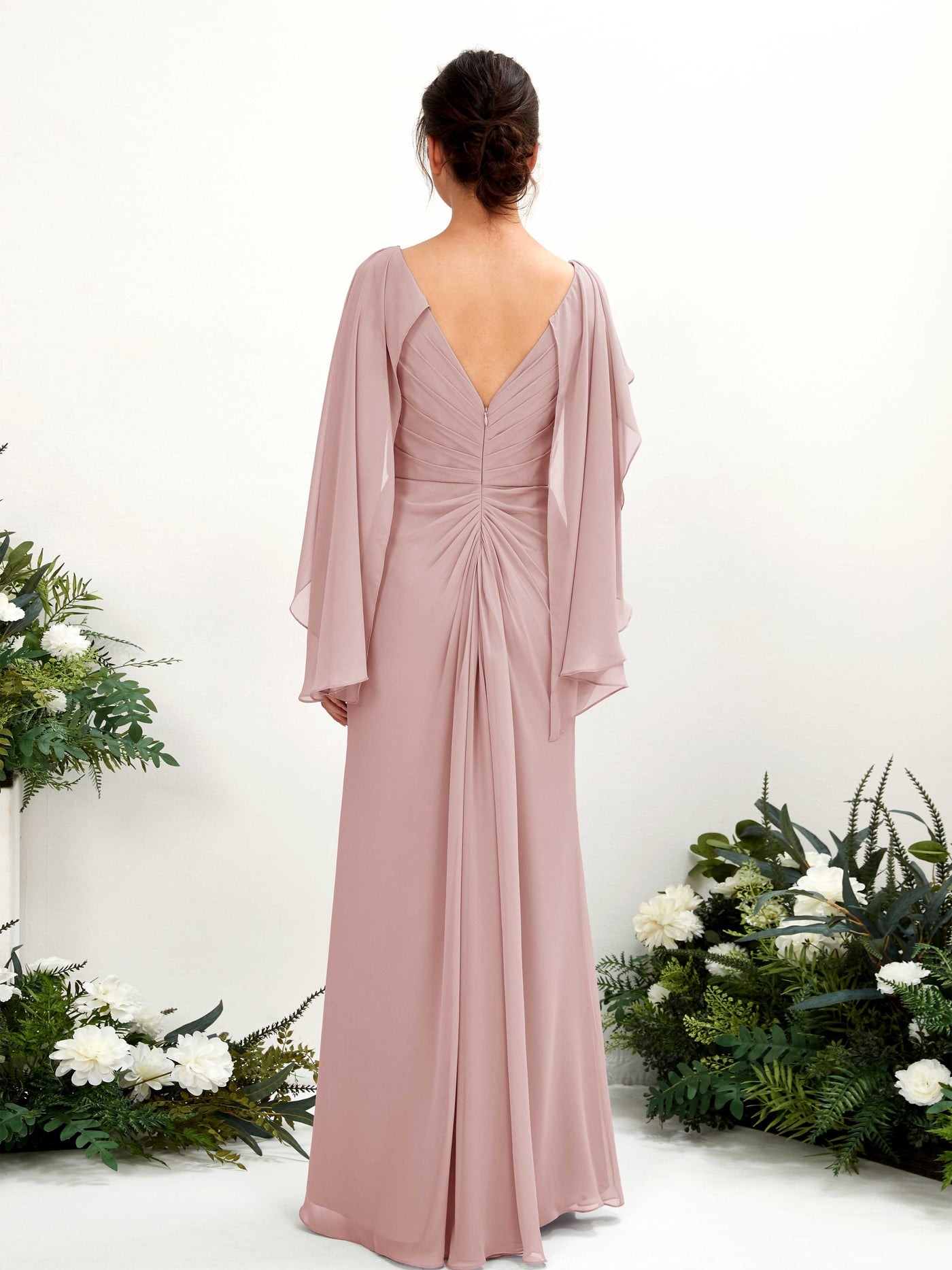 Dusty Rose Bridesmaid Dresses Bridesmaid Dress A-line Chiffon Straps Full Length Long Sleeves Wedding Party Dress (80220109)#color_dusty-rose