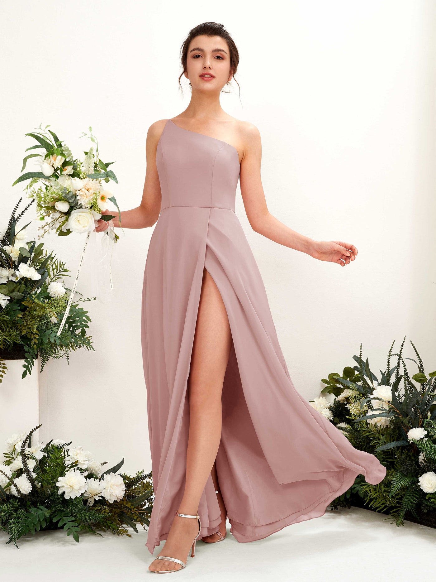 Dusty Rose Bridesmaid Dresses Bridesmaid Dress A-line Chiffon One Shoulder Full Length Sleeveless Wedding Party Dress (81225709)#color_dusty-rose