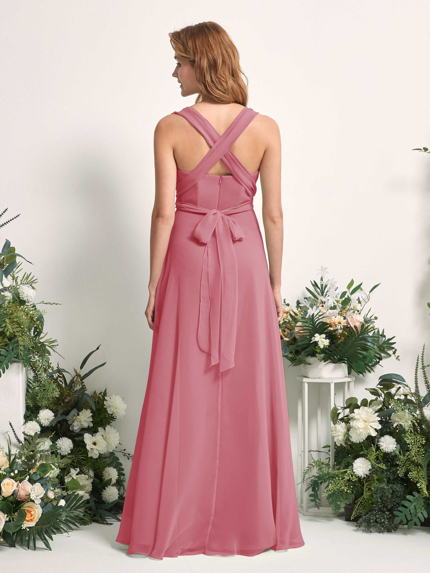 Desert Rose Bridesmaid Dresses Bridesmaid Dress A-line Chiffon Halter Full Length Short Sleeves Wedding Party Dress (81226311)#color_desert-rose