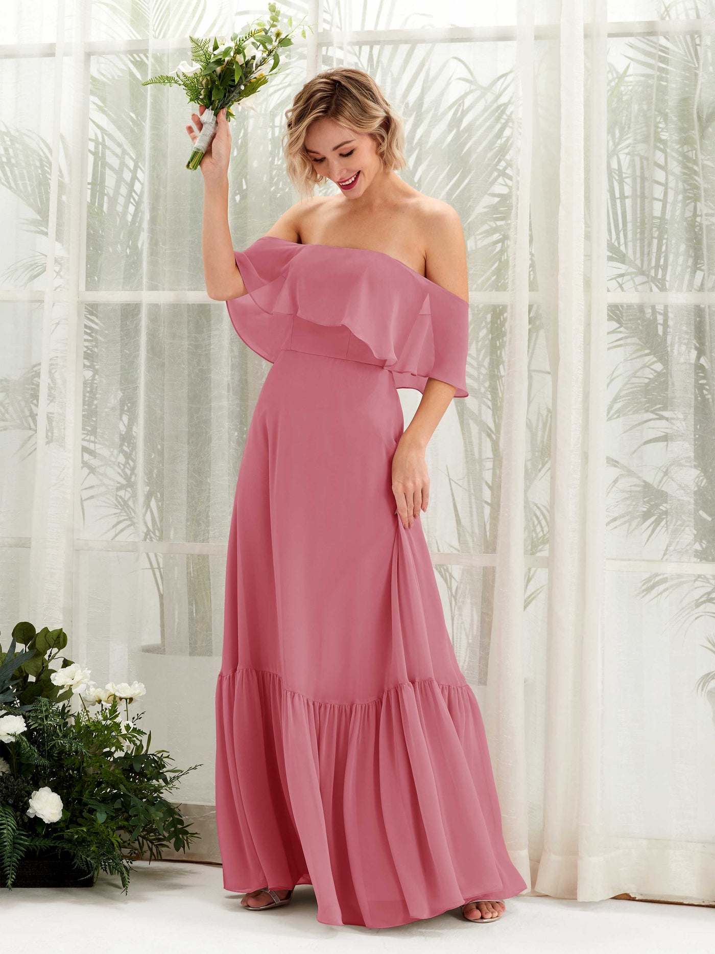 Desert Rose Bridesmaid Dresses Bridesmaid Dress A-line Chiffon Off Shoulder Full Length Sleeveless Wedding Party Dress (81224511)#color_desert-rose