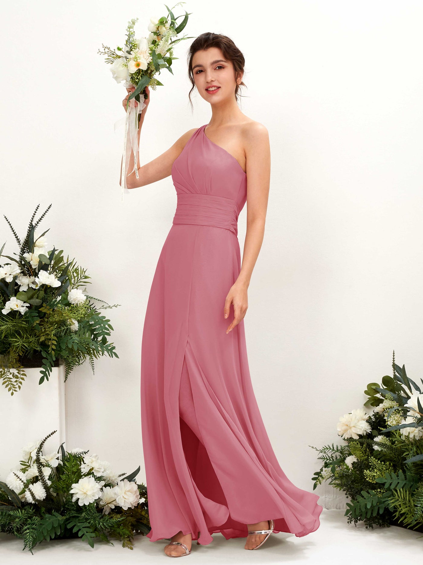 Desert Rose Bridesmaid Dresses Bridesmaid Dress A-line Chiffon One Shoulder Full Length Sleeveless Wedding Party Dress (81224711)#color_desert-rose