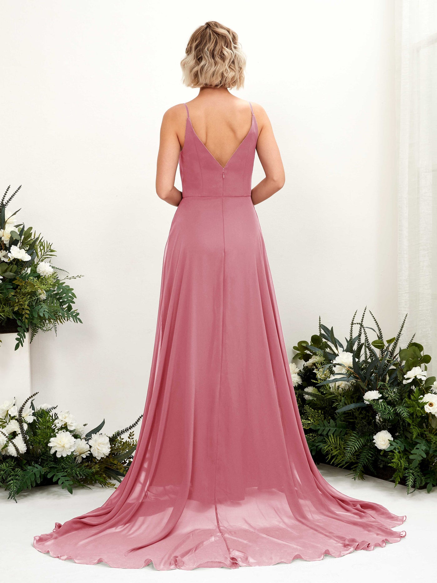 Desert Rose Bridesmaid Dresses Bridesmaid Dress A-line Chiffon V-neck Full Length Sleeveless Wedding Party Dress (81224111)#color_desert-rose