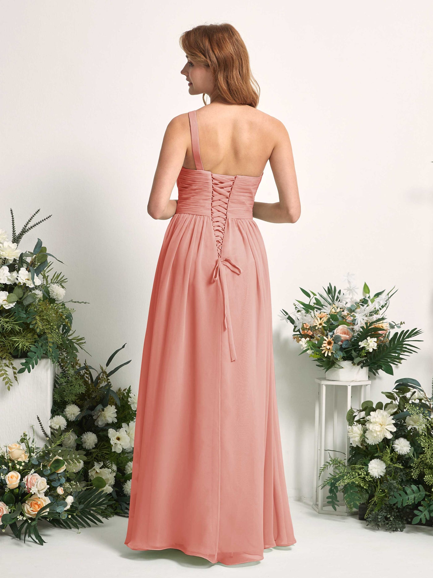 Bridesmaid Dress A-line Chiffon One Shoulder Full Length Sleeveless Wedding Party Dress - Champagne Rose (81226706)#color_champagne-rose