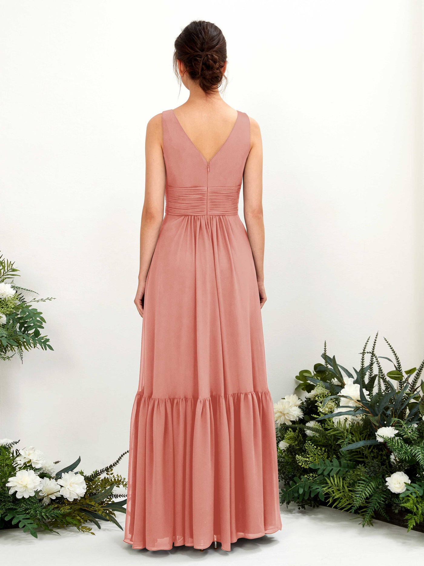 Champagne Rose Bridesmaid Dresses Bridesmaid Dress A-line Chiffon Straps Full Length Sleeveless Wedding Party Dress (80223706)#color_champagne-rose