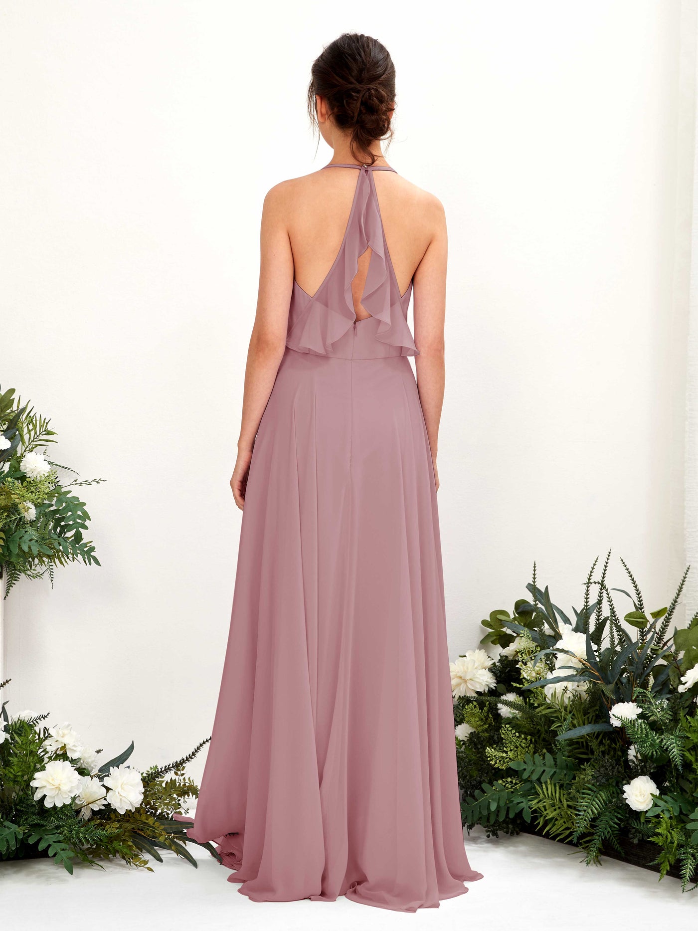 Halter V-neck Sleeveless Chiffon Bridesmaid Dress - Vintage Mauve (81221001)#color_vintage-mauve