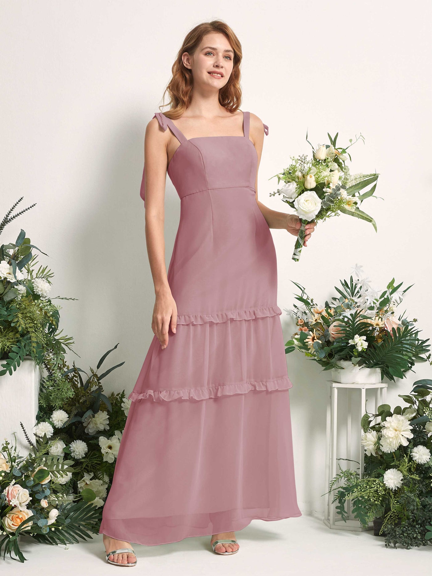 Bridesmaid Dress Chiffon Straps Full Length Sleeveless Wedding Party Dress - Vintage Mauve (81227501)#color_vintage-mauve
