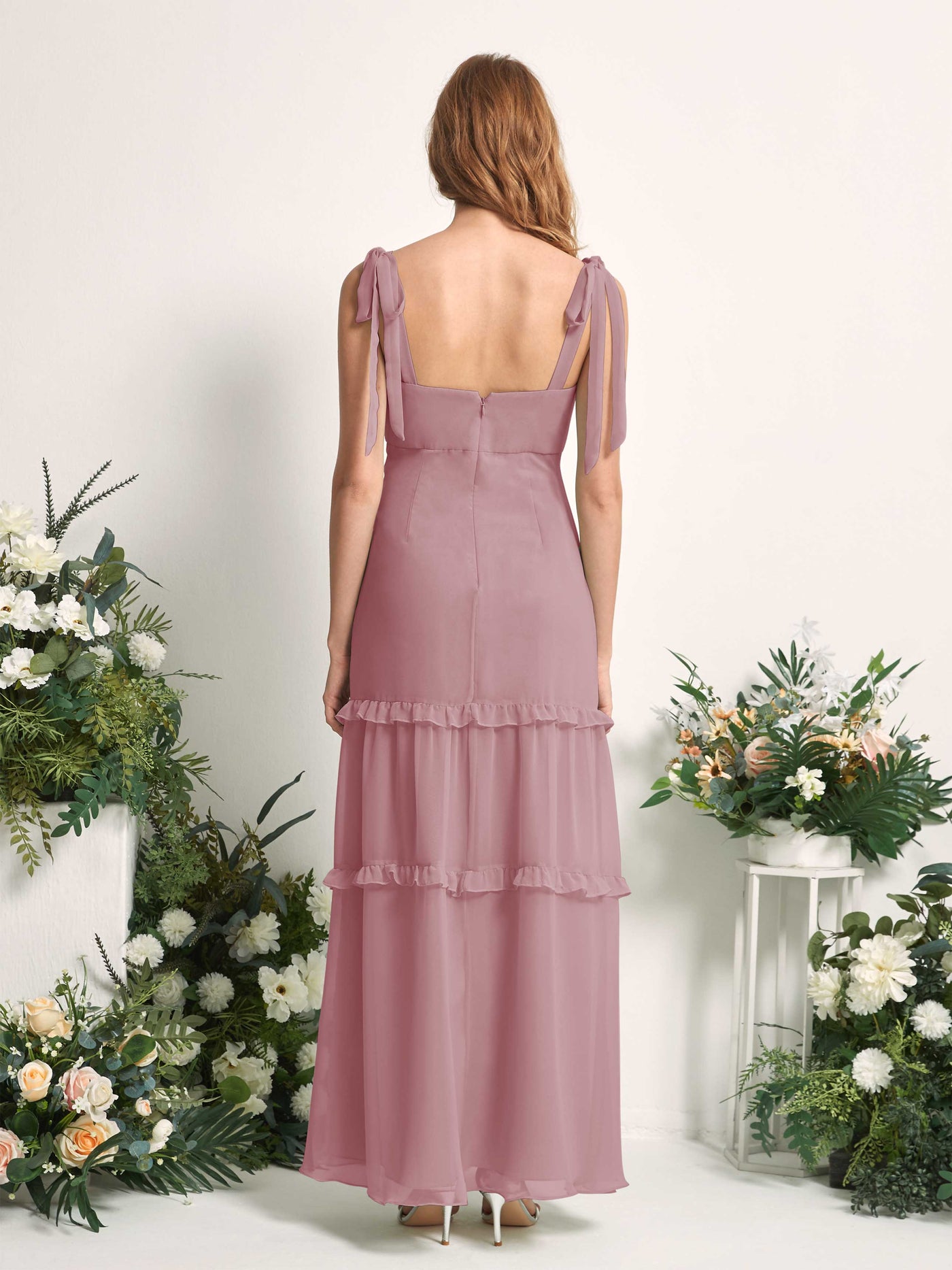 Bridesmaid Dress Chiffon Straps Full Length Sleeveless Wedding Party Dress - Vintage Mauve (81227501)#color_vintage-mauve