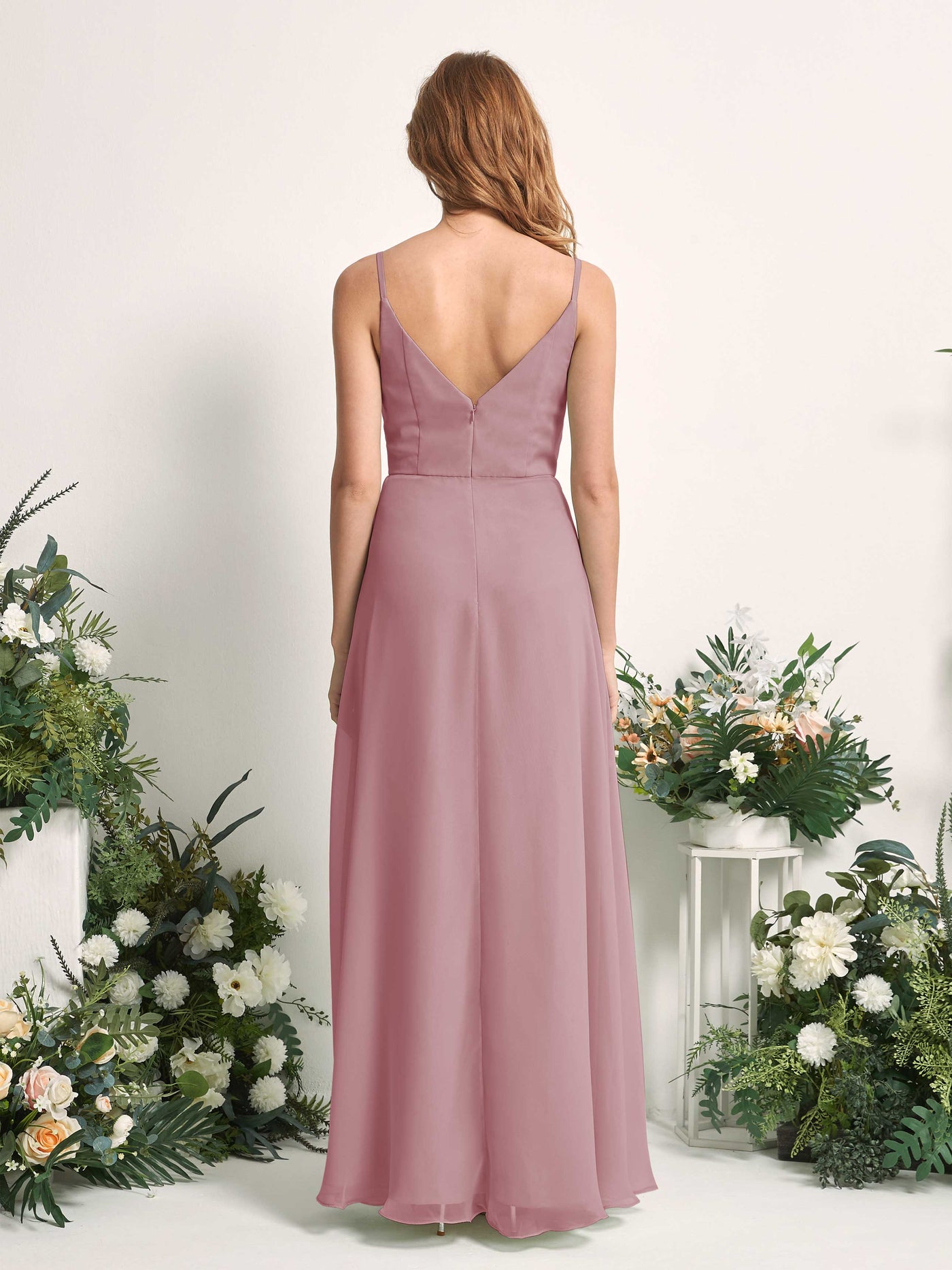 Bridesmaid Dress A-line Chiffon Spaghetti-straps Full Length Sleeveless Wedding Party Dress - Vintage Mauve (81227201)#color_vintage-mauve