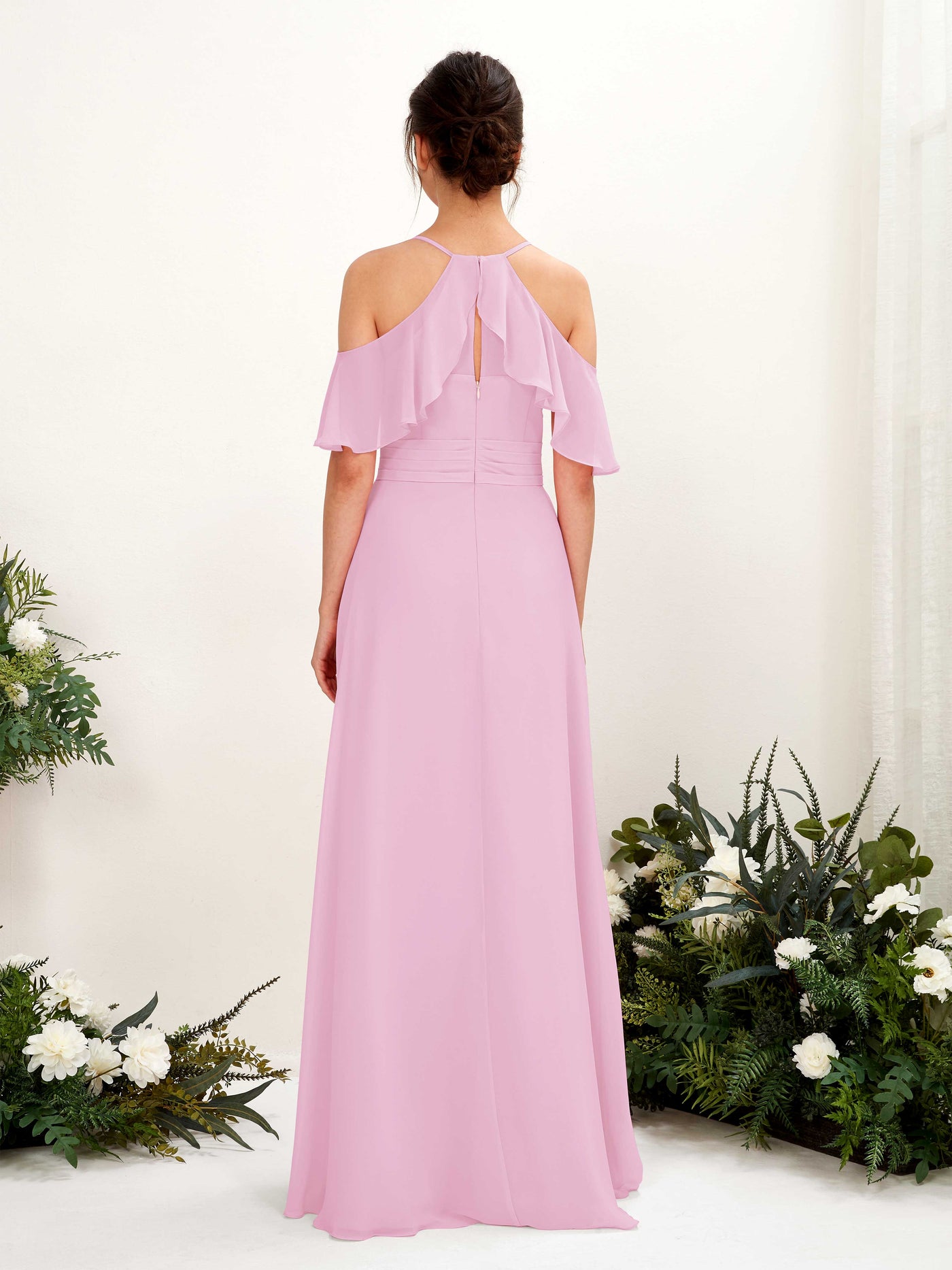 Ball Gown Off Shoulder Spaghetti-straps Chiffon Bridesmaid Dress - Candy Pink (81221739)#color_candy-pink