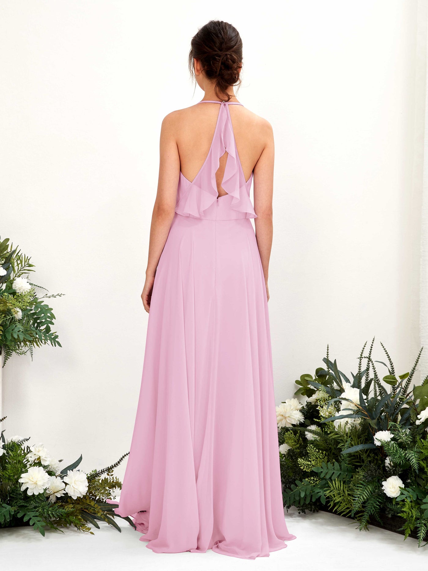Halter V-neck Sleeveless Chiffon Bridesmaid Dress - Candy Pink (81221039)#color_candy-pink