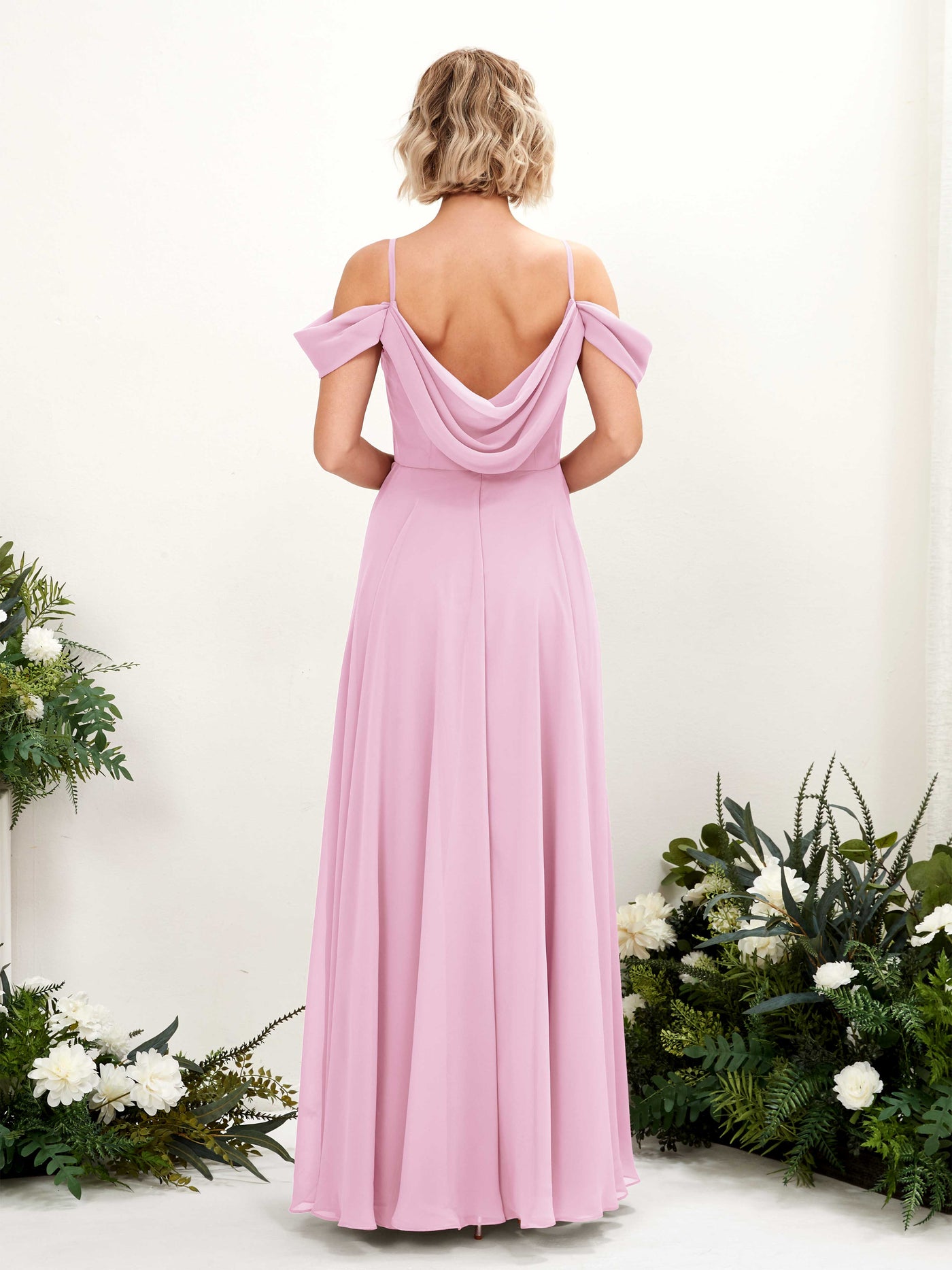 Candy Pink Bridesmaid Dresses Bridesmaid Dress A-line Chiffon Off Shoulder Full Length Sleeveless Wedding Party Dress (81224939)#color_candy-pink