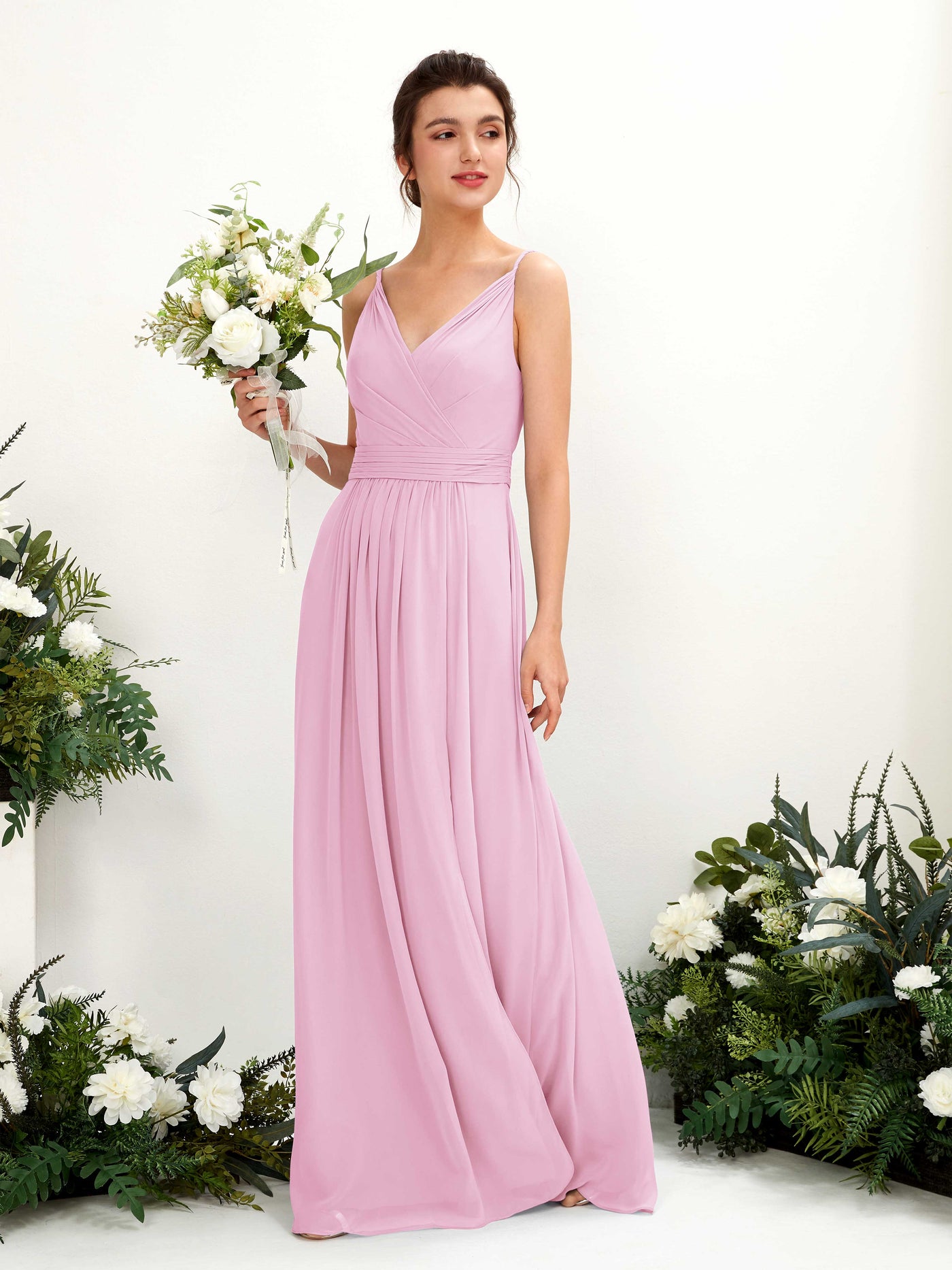 Candy Pink Bridesmaid Dresses Bridesmaid Dress A-line Chiffon Spaghetti-straps Full Length Sleeveless Wedding Party Dress (81223939)#color_candy-pink