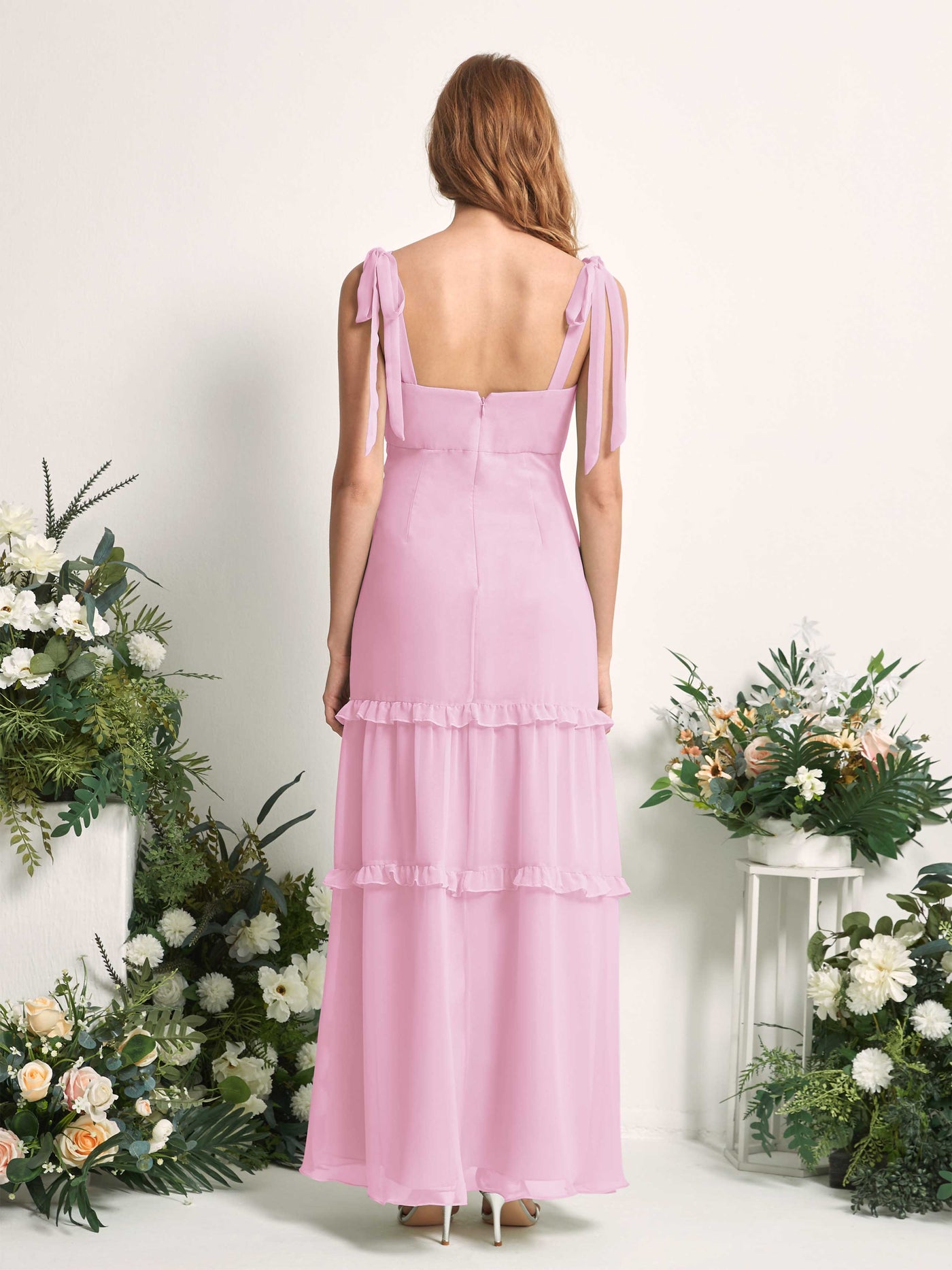 Bridesmaid Dress Chiffon Straps Full Length Sleeveless Wedding Party Dress - Candy Pink (81227539)#color_candy-pink