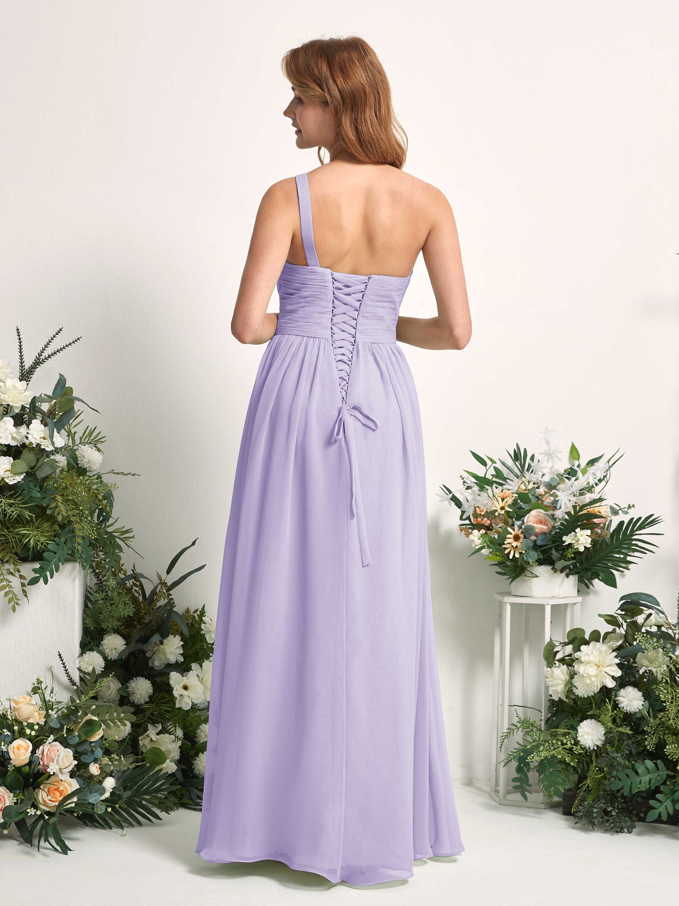 Bridesmaid Dress A-line Chiffon One Shoulder Full Length Sleeveless Wedding Party Dress - Lilac (81226714)#color_lilac