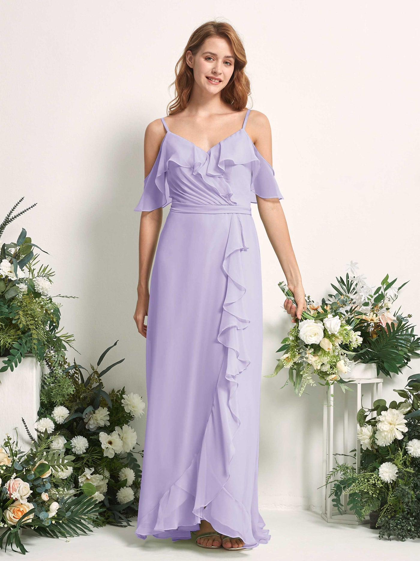 Bridesmaid Dress A-line Chiffon Spaghetti-straps Full Length Sleeveless Wedding Party Dress - Lilac (81227414)#color_lilac