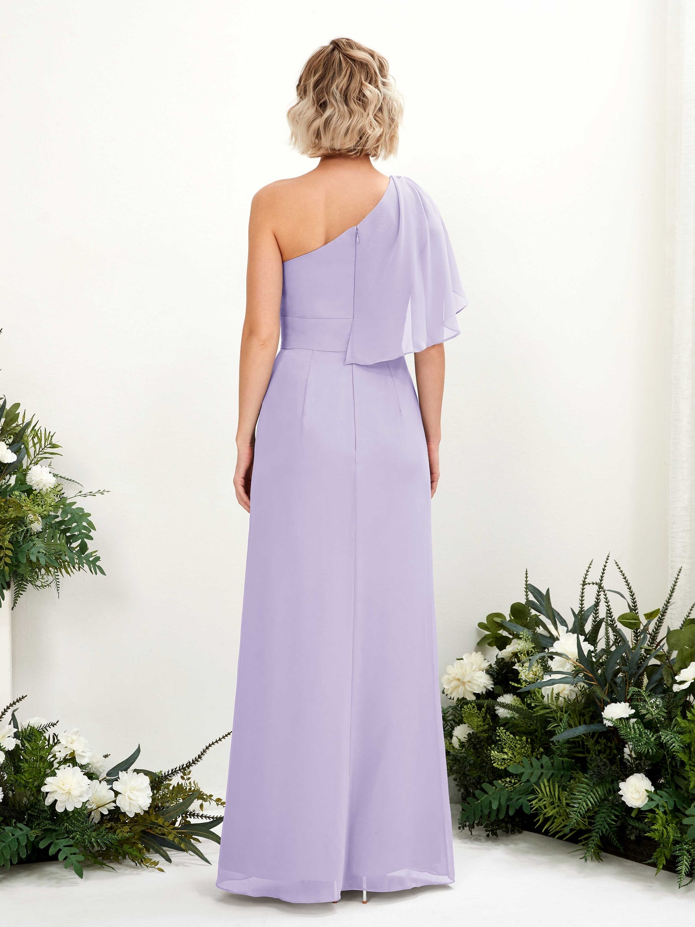 Lilac Bridesmaid Dresses Bridesmaid Dress Ball Gown Chiffon Full Length Short Sleeves Wedding Party Dress (81223714)#color_lilac