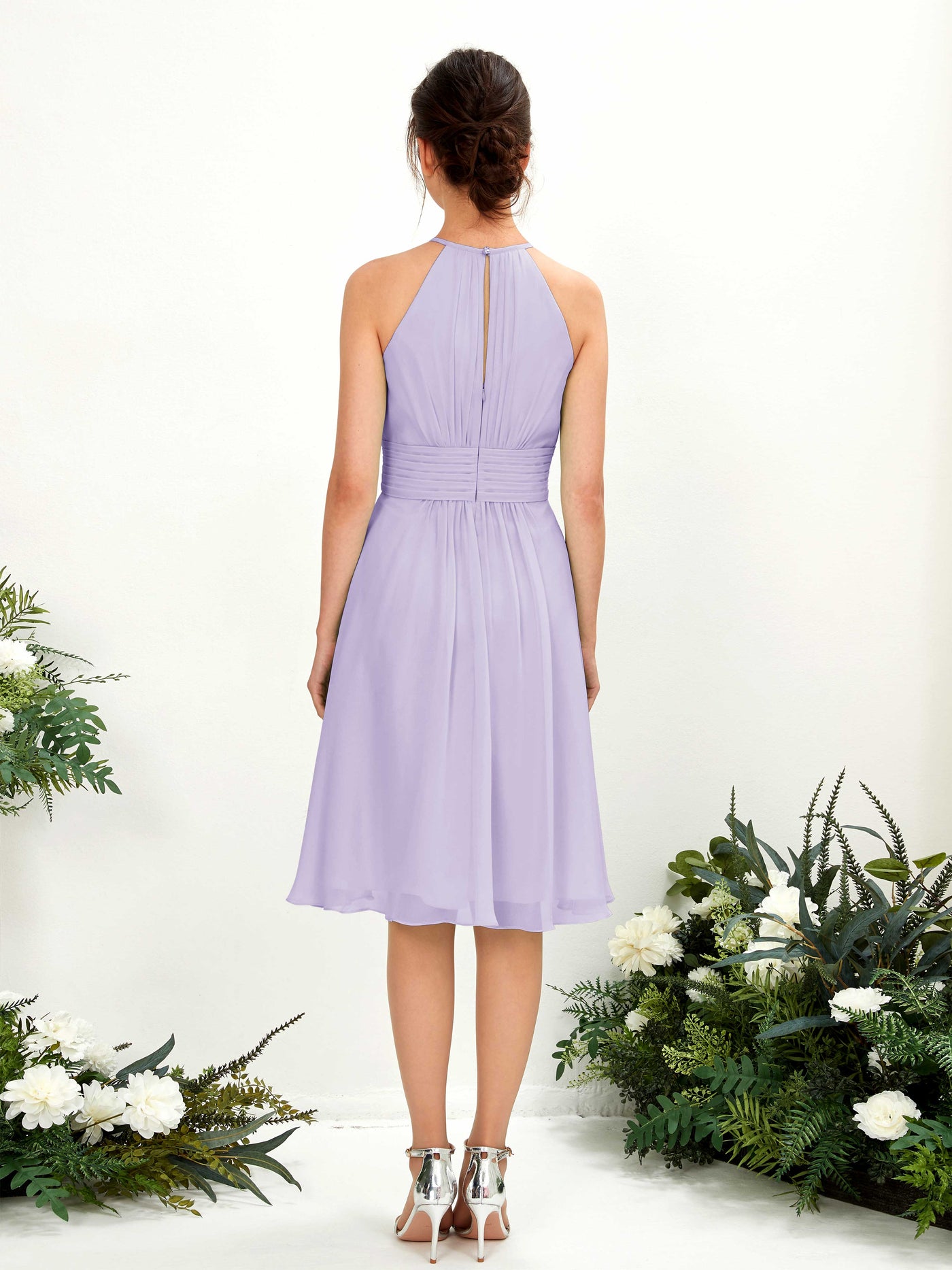 Lilac Bridesmaid Dresses Bridesmaid Dress A-line Chiffon Halter Knee Length Sleeveless Wedding Party Dress (81220114)#color_lilac