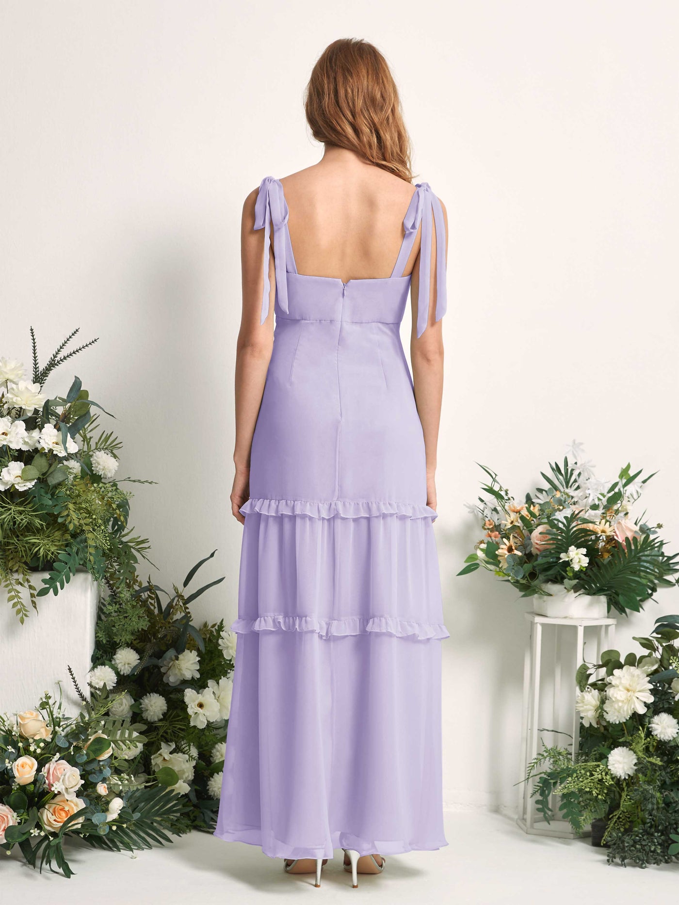 Bridesmaid Dress Chiffon Straps Full Length Sleeveless Wedding Party Dress - Lilac (81227514)#color_lilac
