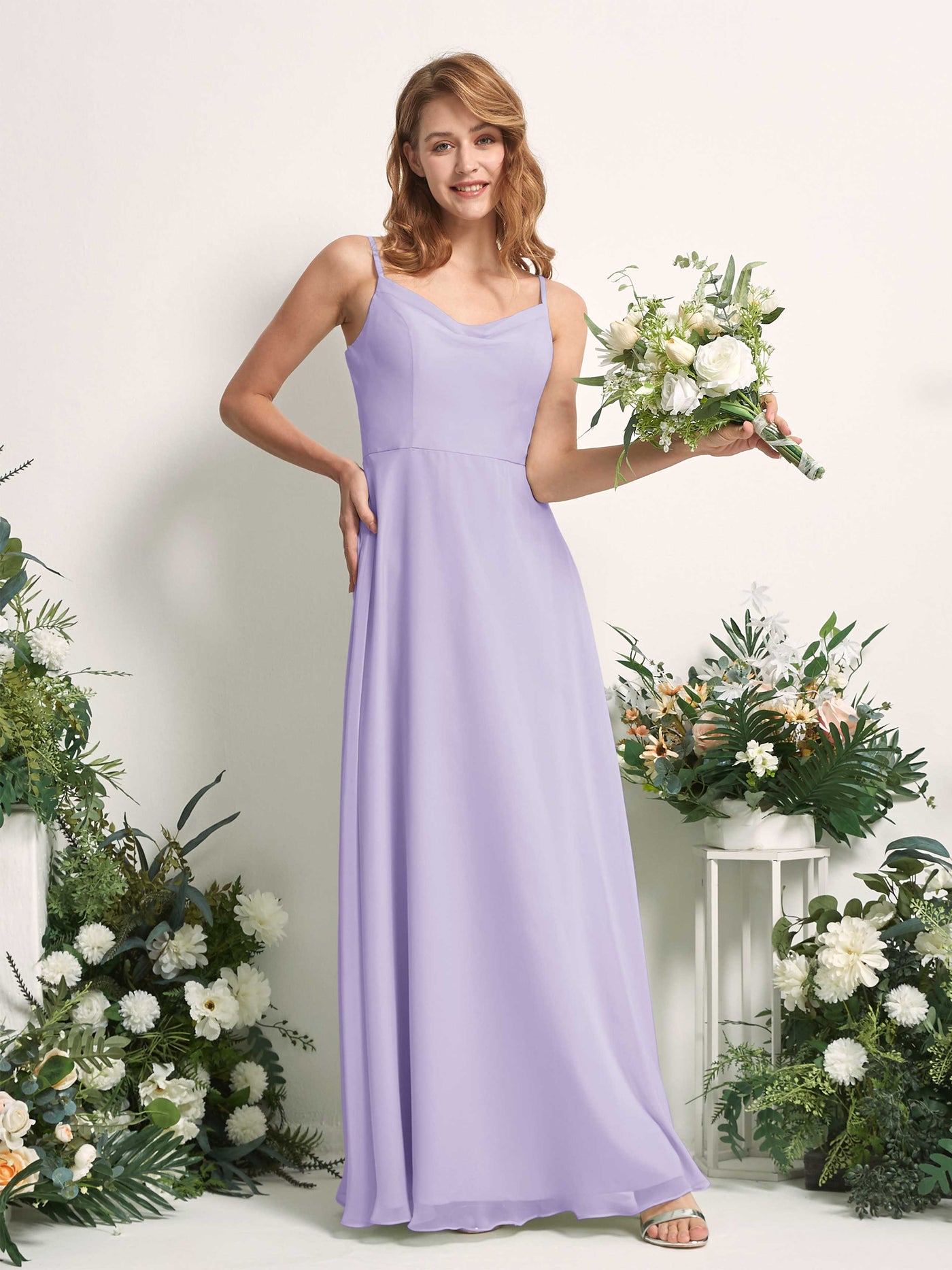 Bridesmaid Dress A-line Chiffon Spaghetti-straps Full Length Sleeveless Wedding Party Dress - Lilac (81227214)#color_lilac