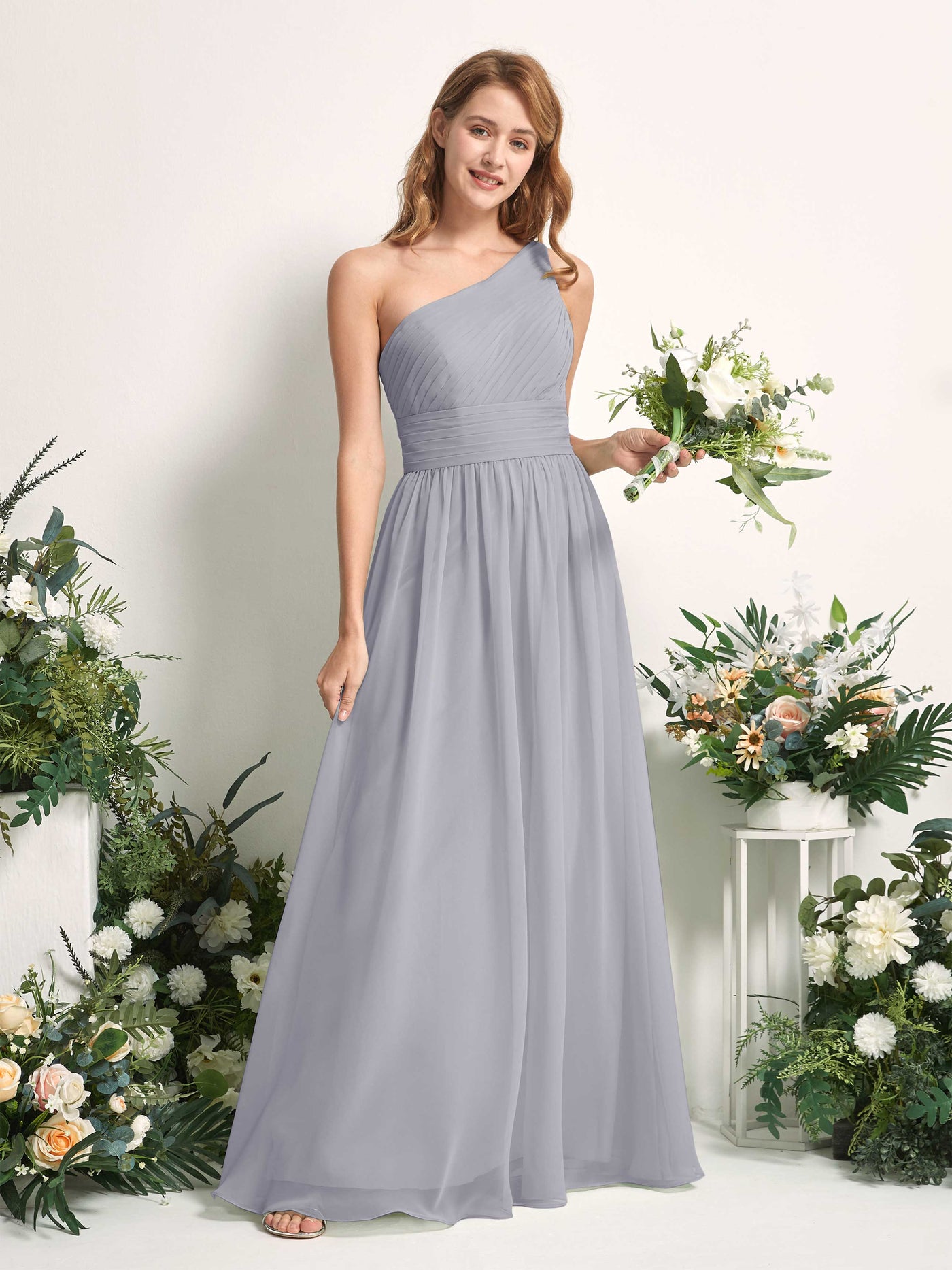Bridesmaid Dress A-line Chiffon One Shoulder Full Length Sleeveless Wedding Party Dress - Dusty Lavender (81226703)#color_dusty-lavender