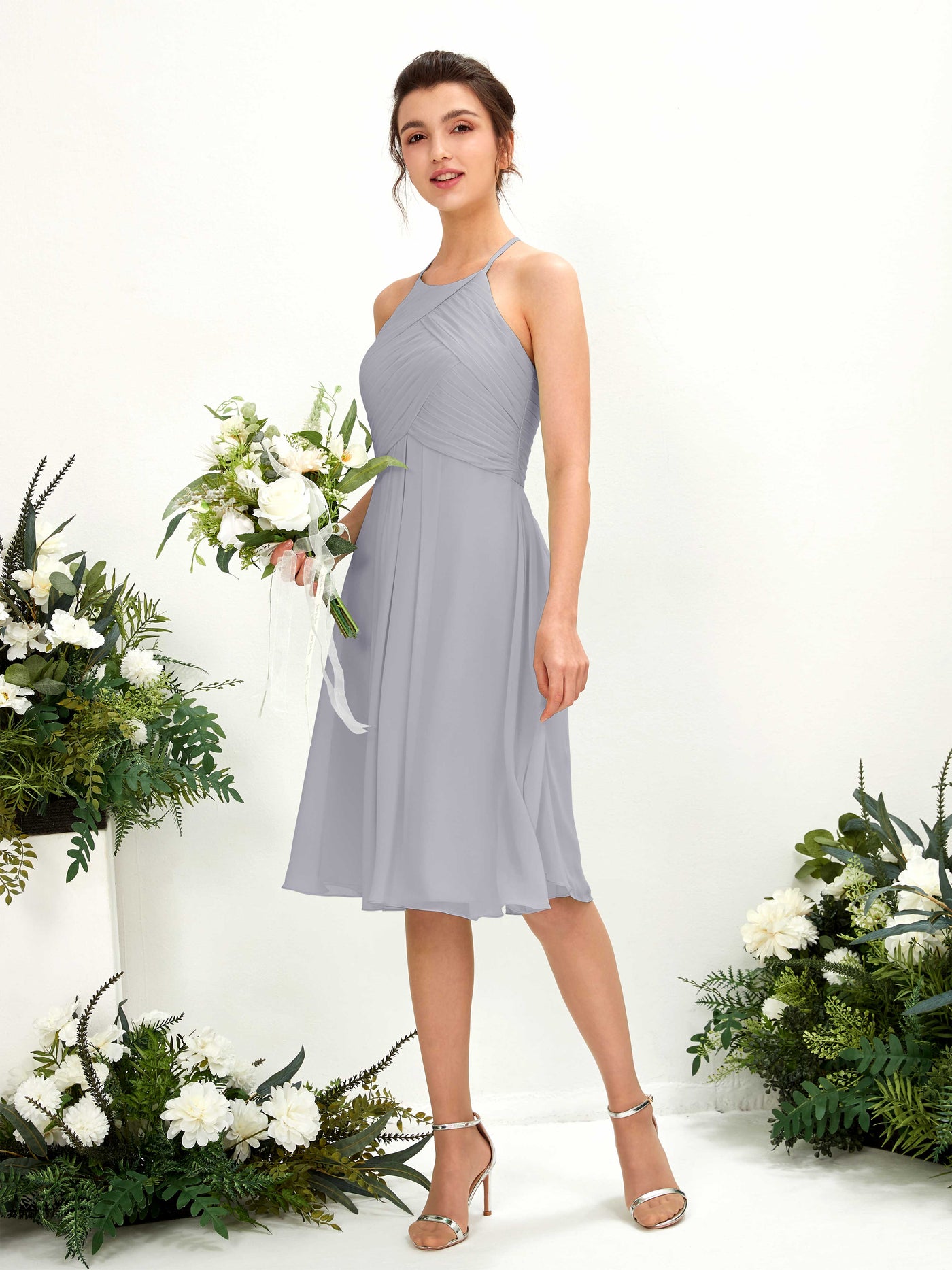 Dusty Lavender Bridesmaid Dresses Bridesmaid Dress A-line Chiffon Halter Knee Length Sleeveless Wedding Party Dress (81220403)#color_dusty-lavender