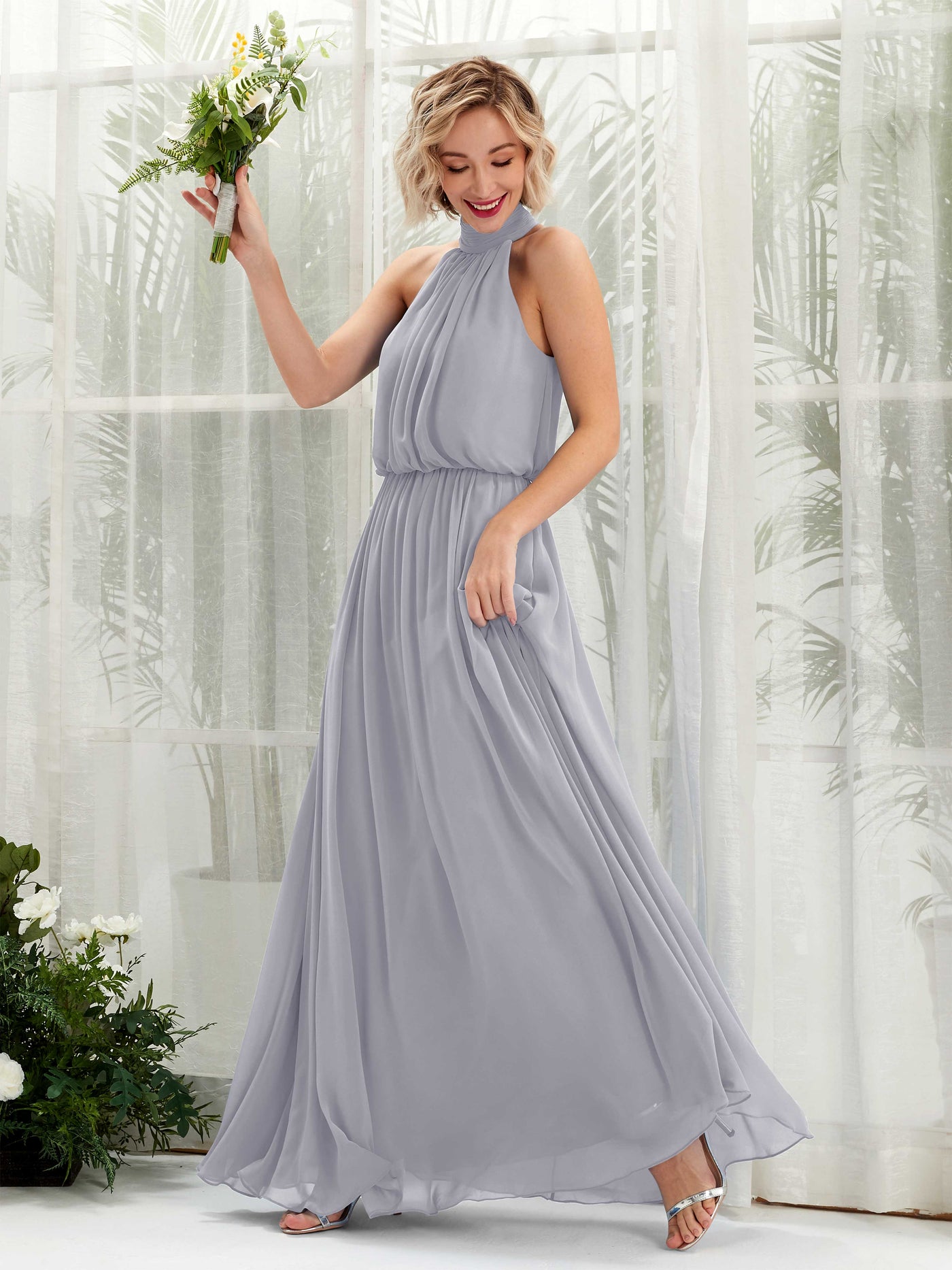 Dusty Lavender Bridesmaid Dresses Bridesmaid Dress A-line Chiffon Halter Full Length Sleeveless Wedding Party Dress (81222903)#color_dusty-lavender