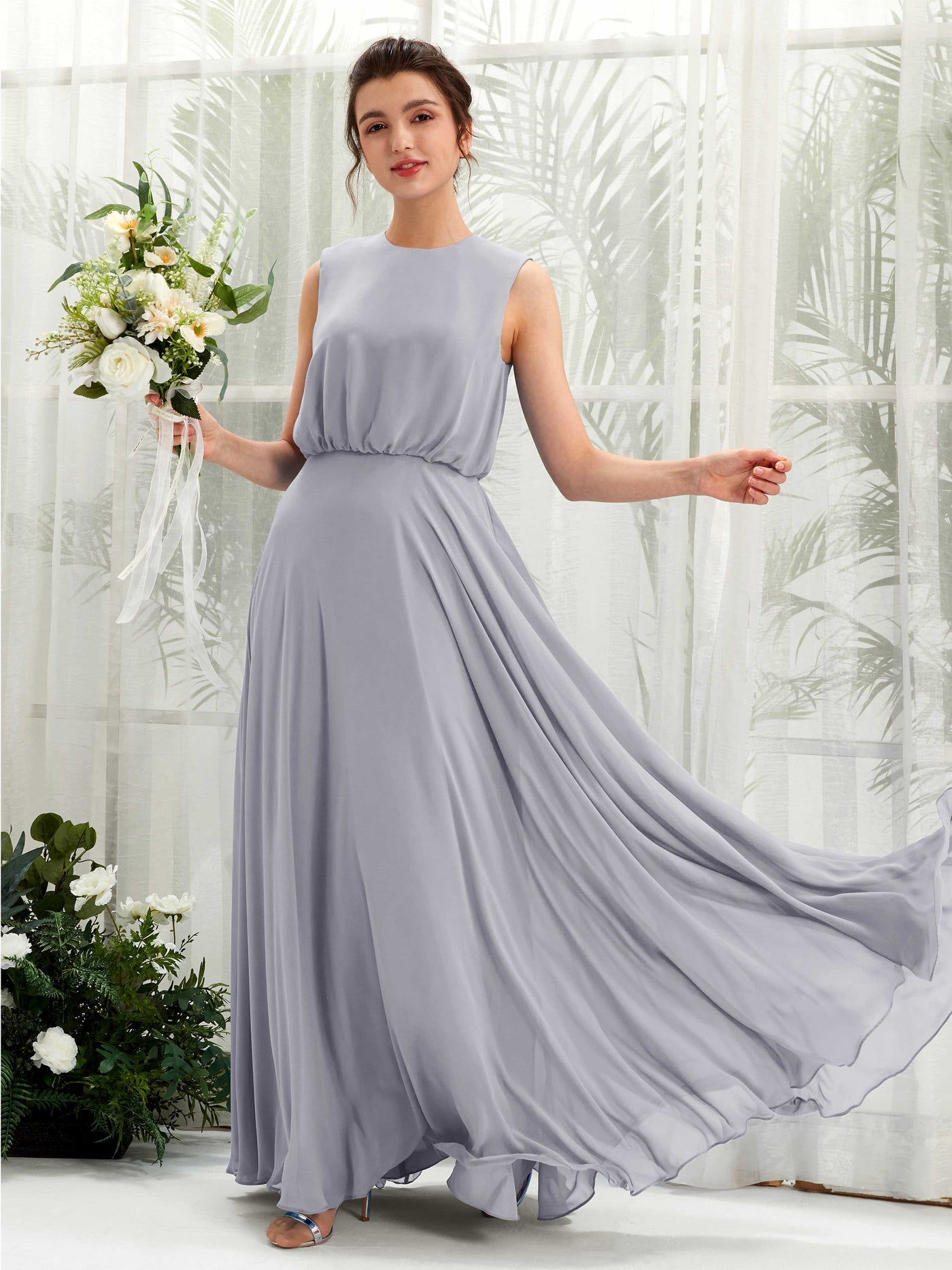 Dusty Lavender Bridesmaid Dresses Bridesmaid Dress A-line Chiffon Round Full Length Sleeveless Wedding Party Dress (81222803)#color_dusty-lavender