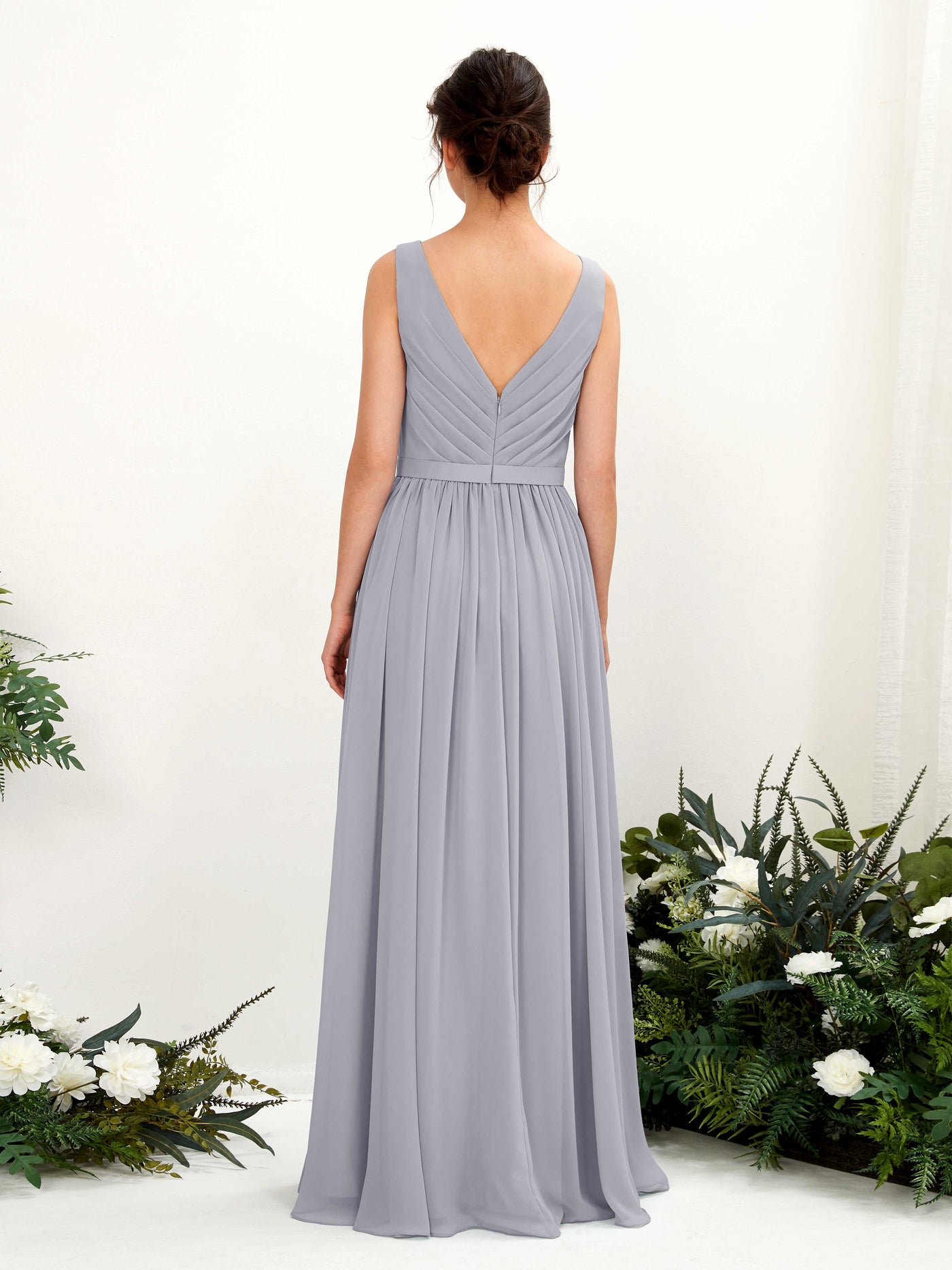 Dusty Lavender Bridesmaid Dresses Bridesmaid Dress A-line Chiffon V-neck Full Length Sleeveless Wedding Party Dress (81223603)#color_dusty-lavender