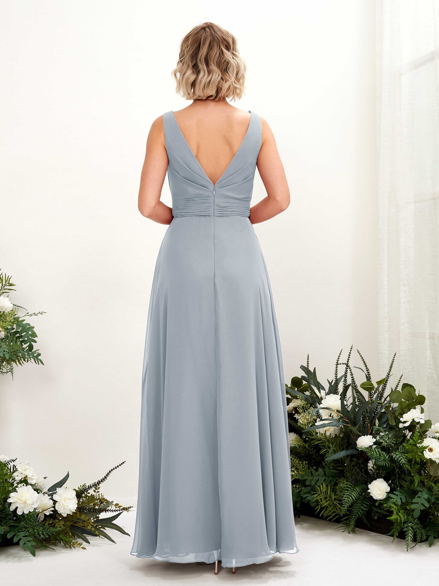 Dusty Blue-Upgrade Bridesmaid Dresses Bridesmaid Dress A-line Chiffon Bateau Full Length Sleeveless Wedding Party Dress (81225804)#color_dusty-blue-upgrade