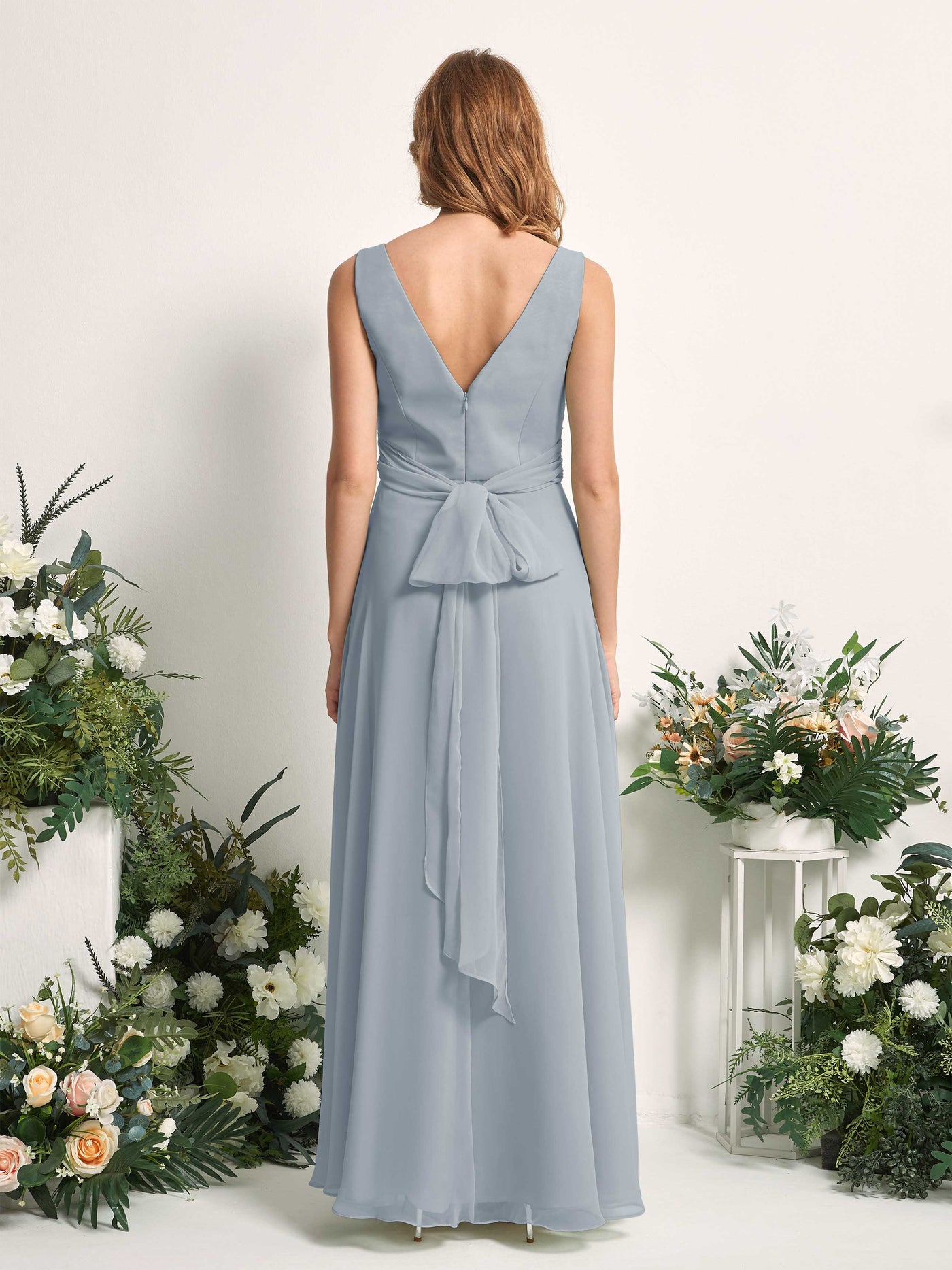 Bridesmaid Dress A-line Chiffon Straps Full Length Sleeveless Wedding Party Dress - Dusty Blue-Upgrade (81227304)#color_dusty-blue-upgrade