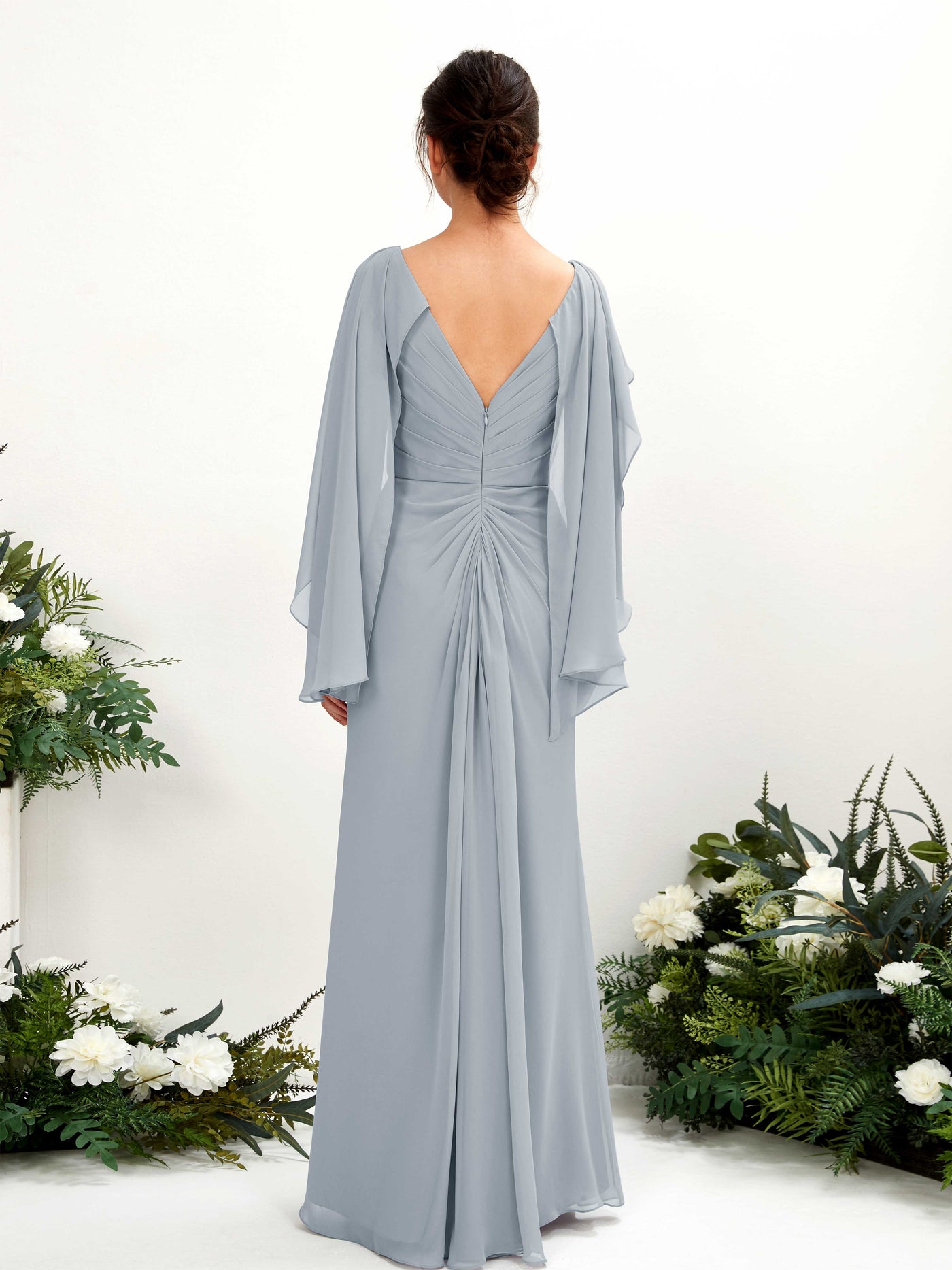 Dusty Blue-Upgrade Bridesmaid Dresses Bridesmaid Dress A-line Chiffon Straps Full Length Long Sleeves Wedding Party Dress (80220104)#color_dusty-blue-upgrade