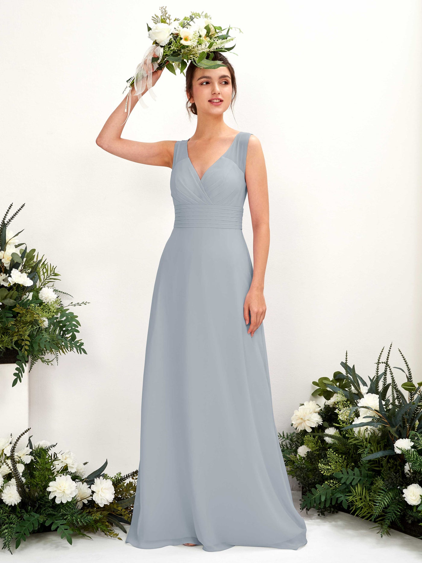 Dusty Blue-Upgrade Bridesmaid Dresses Bridesmaid Dress A-line Chiffon Straps Full Length Sleeveless Wedding Party Dress (81220904)#color_dusty-blue-upgrade