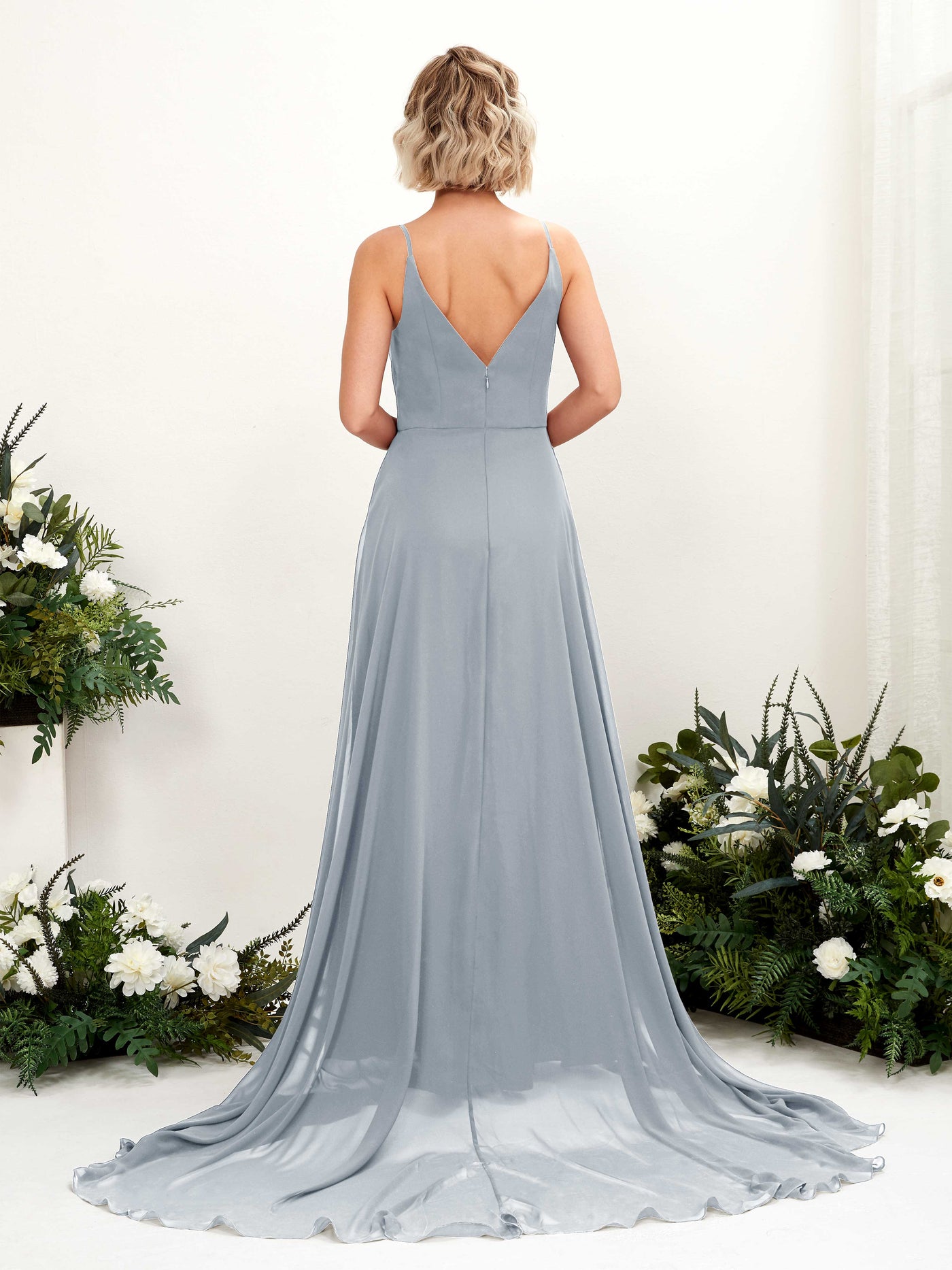 Dusty Blue-Upgrade Bridesmaid Dresses Bridesmaid Dress A-line Chiffon V-neck Full Length Sleeveless Wedding Party Dress (81224104)#color_dusty-blue-upgrade