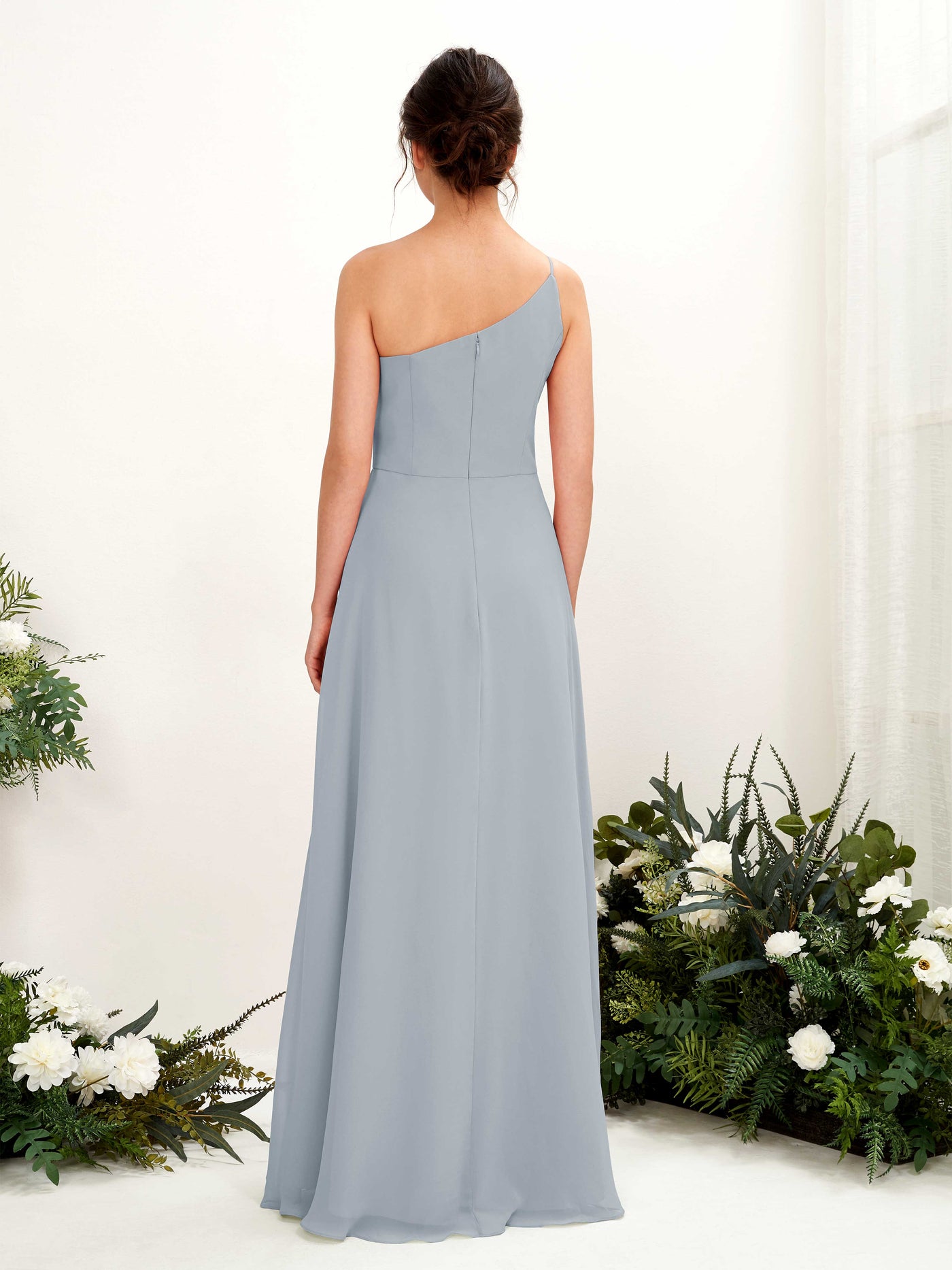 Dusty Blue-Upgrade Bridesmaid Dresses Bridesmaid Dress A-line Chiffon One Shoulder Full Length Sleeveless Wedding Party Dress (81225704)#color_dusty-blue-upgrade