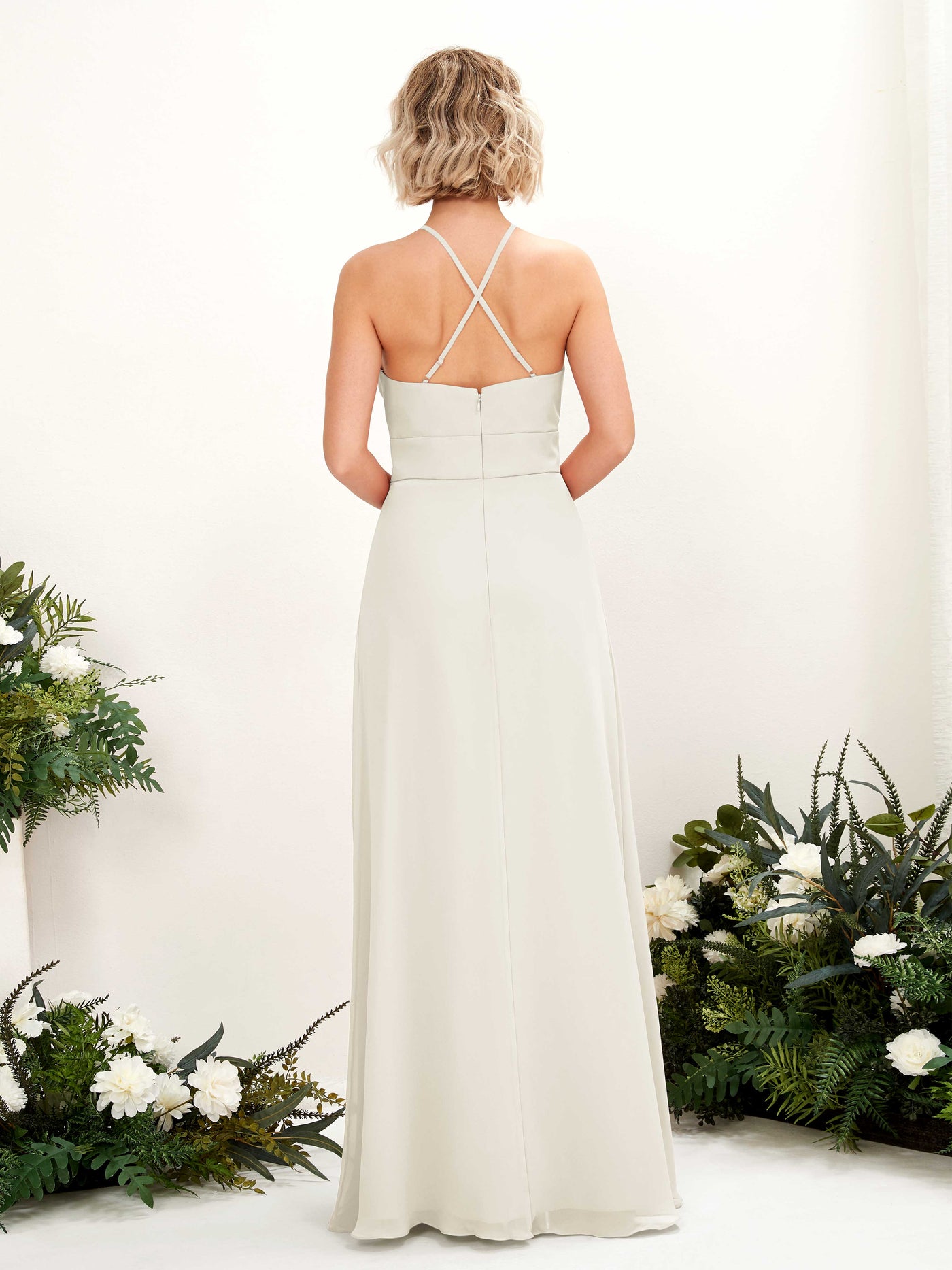 Ivory Bridesmaid Dresses Bridesmaid Dress A-line Chiffon Halter Full Length Sleeveless Wedding Party Dress (81225226)#color_ivory