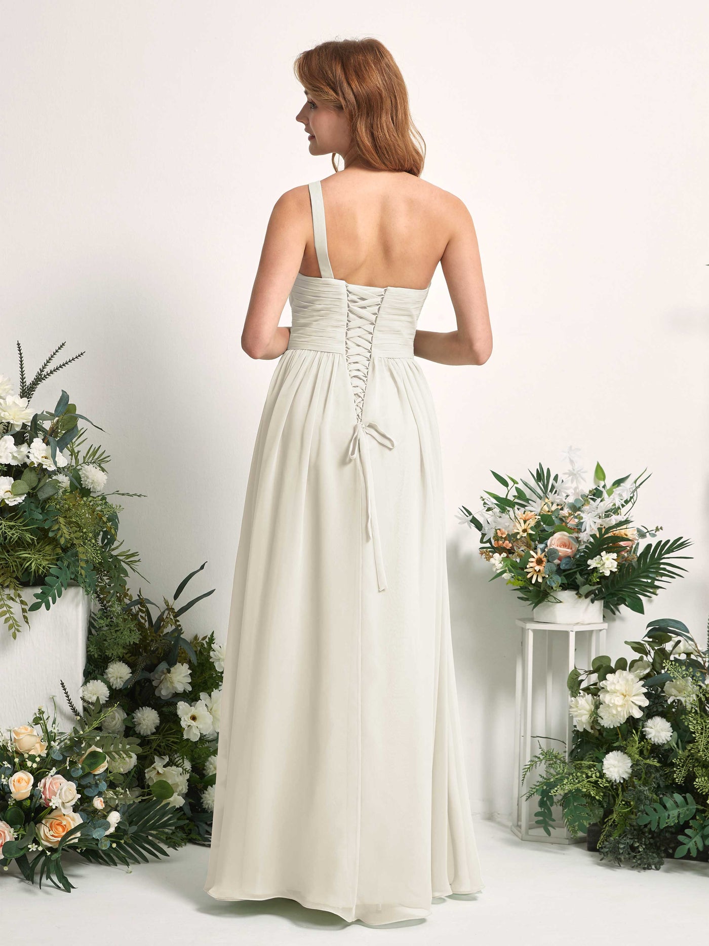 Bridesmaid Dress A-line Chiffon One Shoulder Full Length Sleeveless Wedding Party Dress - Ivory (81226726)#color_ivory