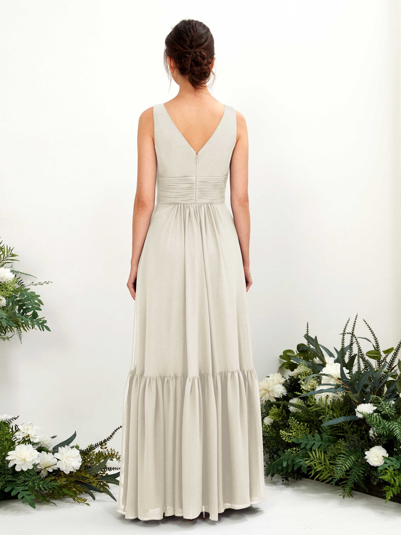 Ivory Bridesmaid Dresses Bridesmaid Dress A-line Chiffon Straps Full Length Sleeveless Wedding Party Dress (80223726)#color_ivory