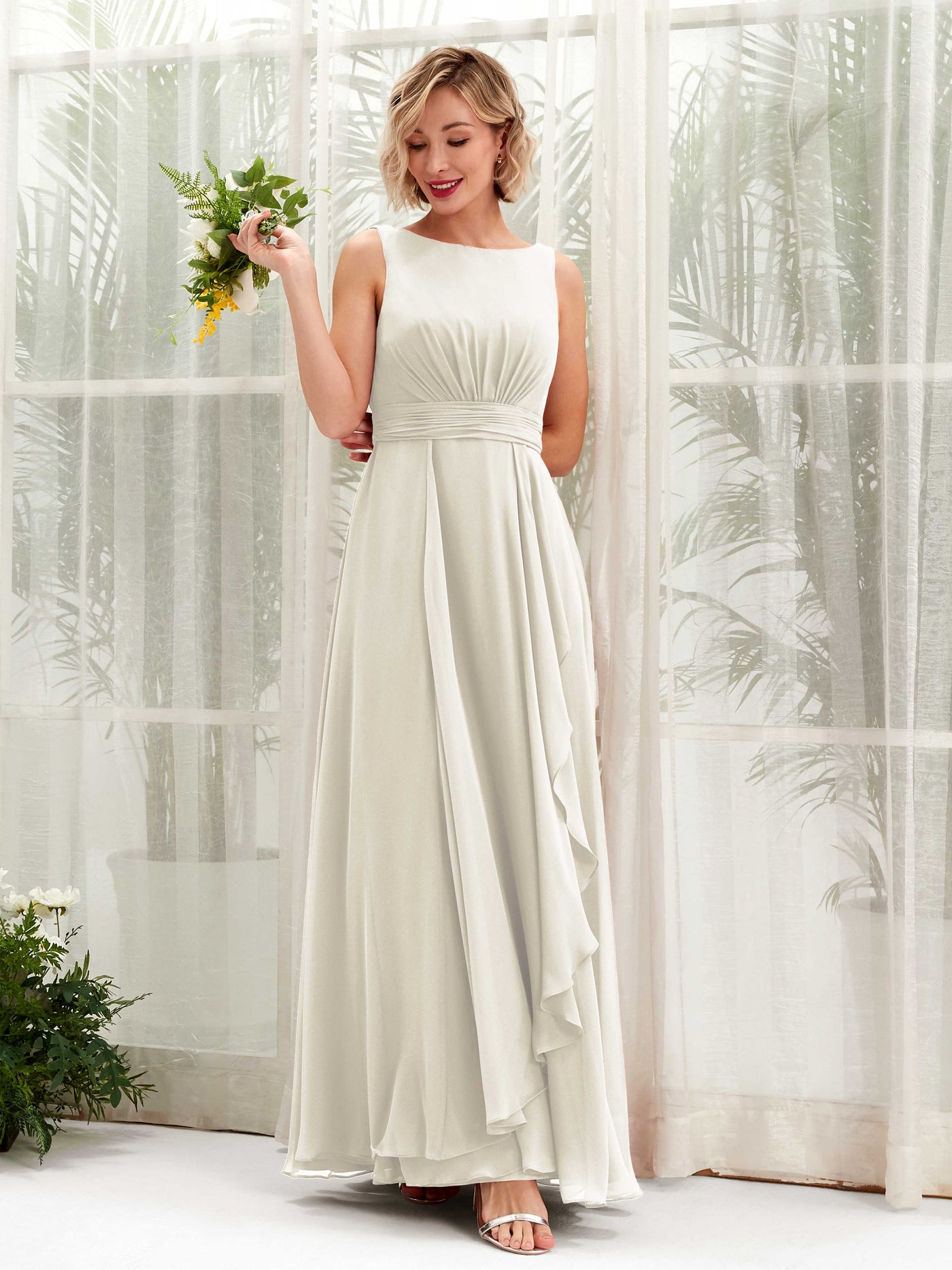 Ivory Bridesmaid Dresses Bridesmaid Dress A-line Chiffon Bateau Full Length Sleeveless Wedding Party Dress (81225826)#color_ivory