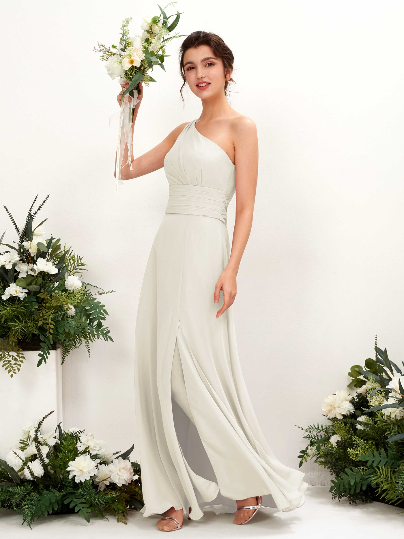 Ivory Bridesmaid Dresses Bridesmaid Dress A-line Chiffon One Shoulder Full Length Sleeveless Wedding Party Dress (81224726)#color_ivory
