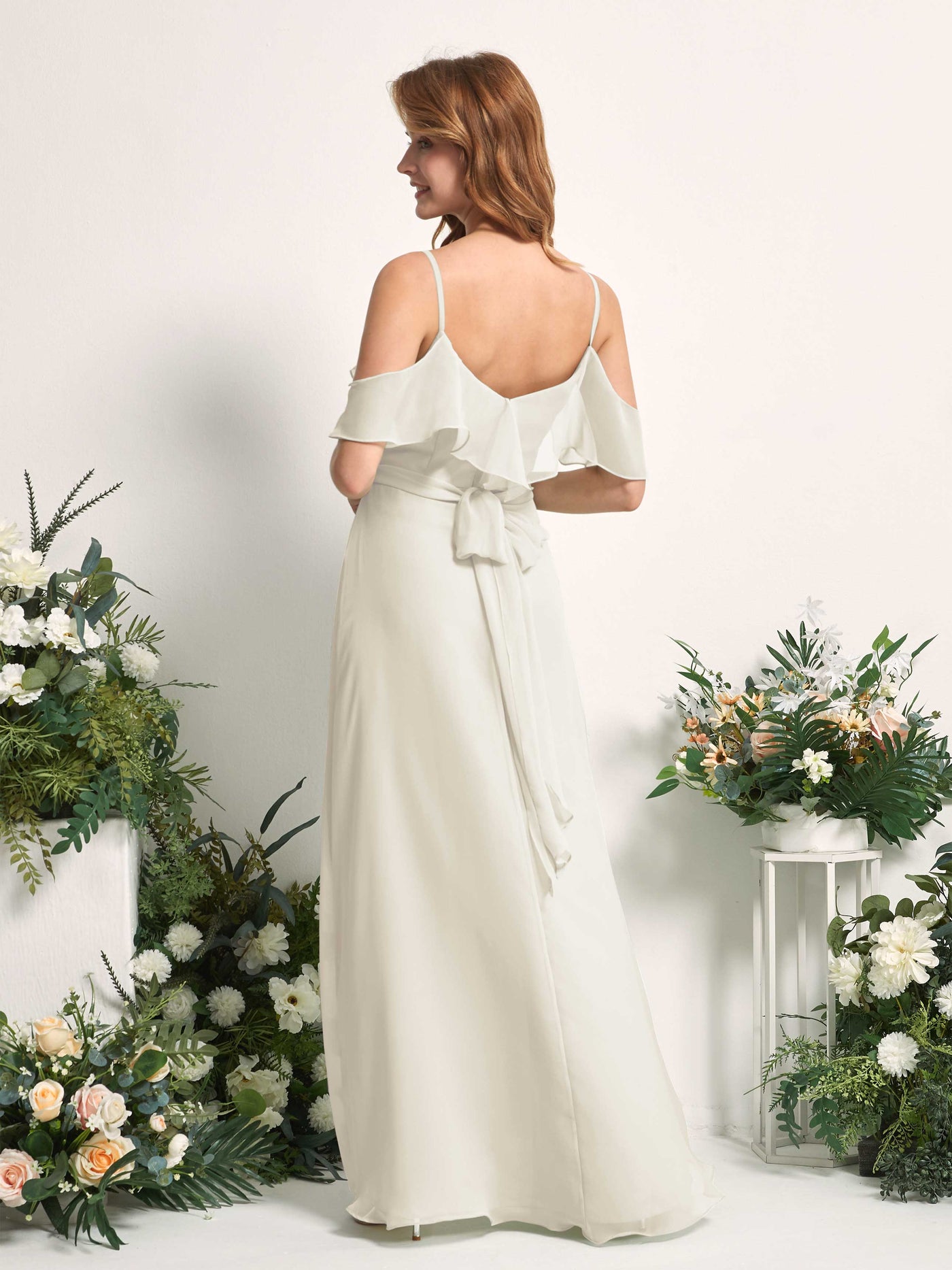 Bridesmaid Dress A-line Chiffon Spaghetti-straps Full Length Sleeveless Wedding Party Dress - Ivory (81227426)#color_ivory