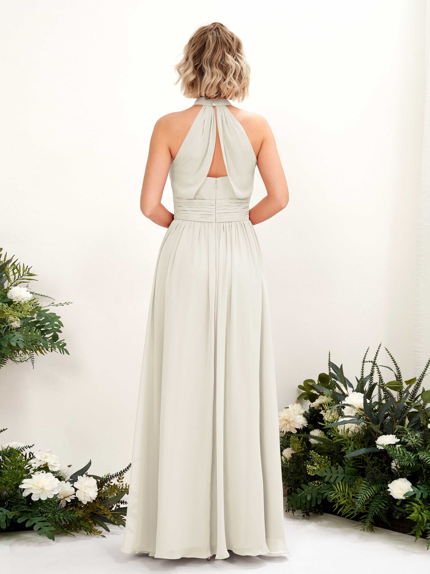 Ivory Bridesmaid Dresses Bridesmaid Dress A-line Chiffon Halter Full Length Sleeveless Wedding Party Dress (81225326)#color_ivory