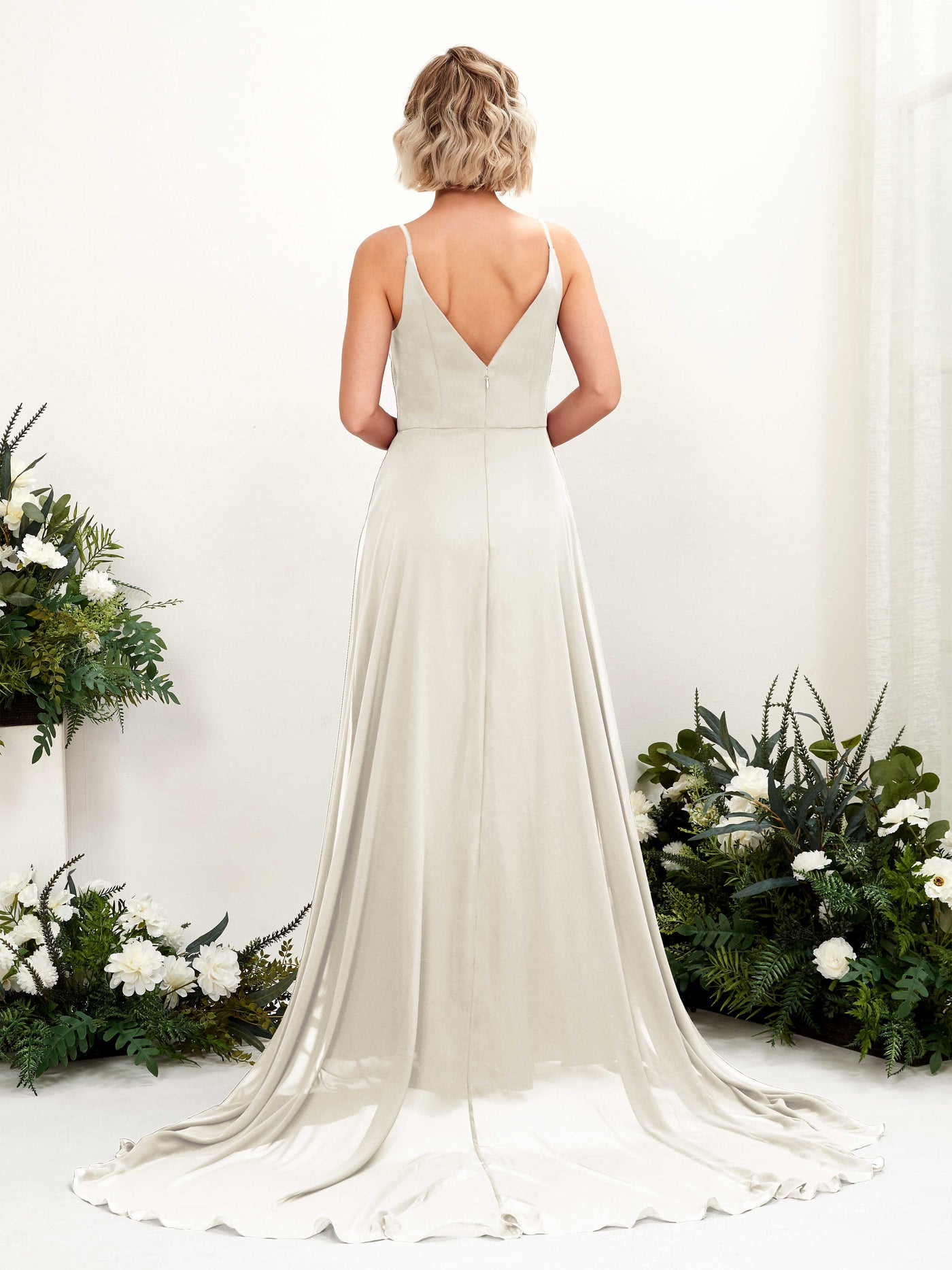 Ivory Bridesmaid Dresses Bridesmaid Dress A-line Chiffon V-neck Full Length Sleeveless Wedding Party Dress (81224126)#color_ivory