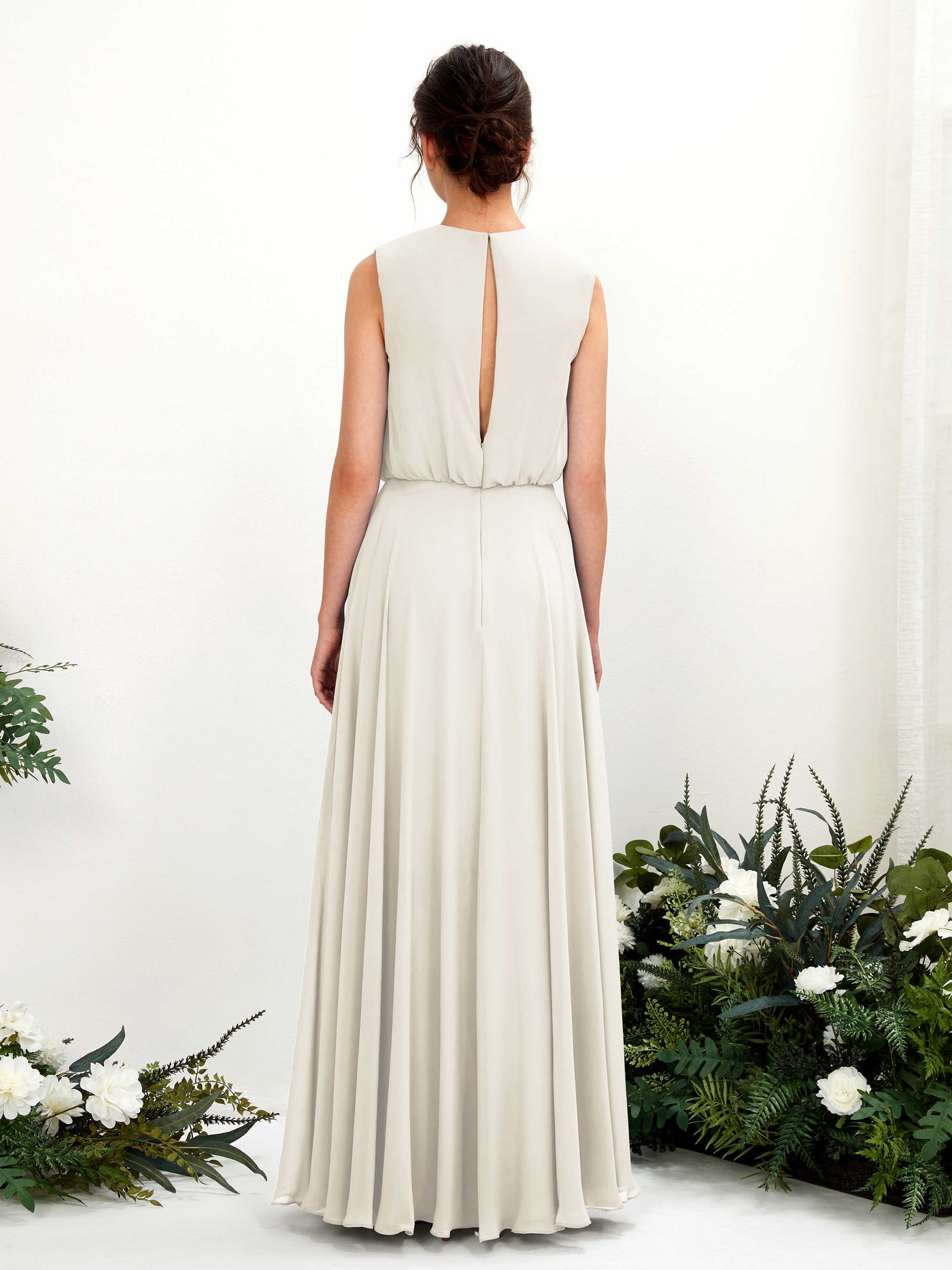 Ivory Bridesmaid Dresses Bridesmaid Dress A-line Chiffon Round Full Length Sleeveless Wedding Party Dress (81222826)#color_ivory