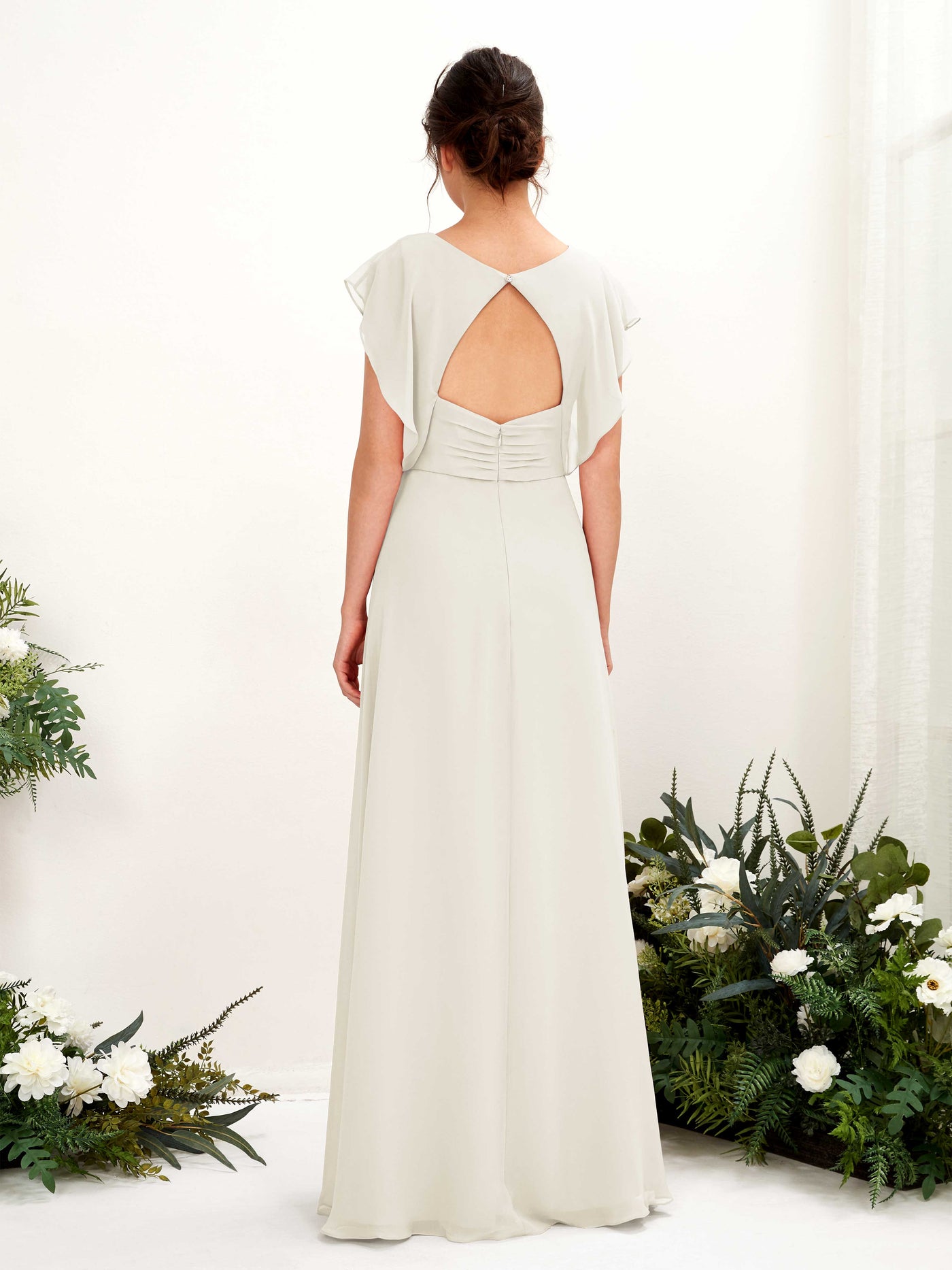 Ivory Bridesmaid Dresses Bridesmaid Dress A-line Chiffon V-neck Full Length Short Sleeves Wedding Party Dress (81225626)#color_ivory