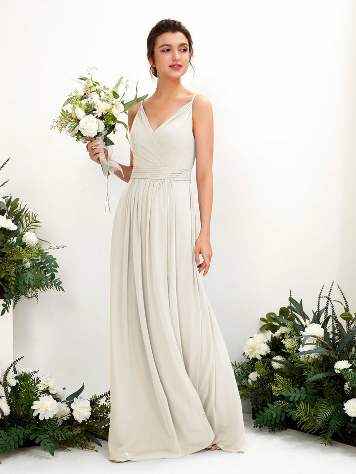 Ivory Bridesmaid Dresses Bridesmaid Dress A-line Chiffon Spaghetti-straps Full Length Sleeveless Wedding Party Dress (81223926)
