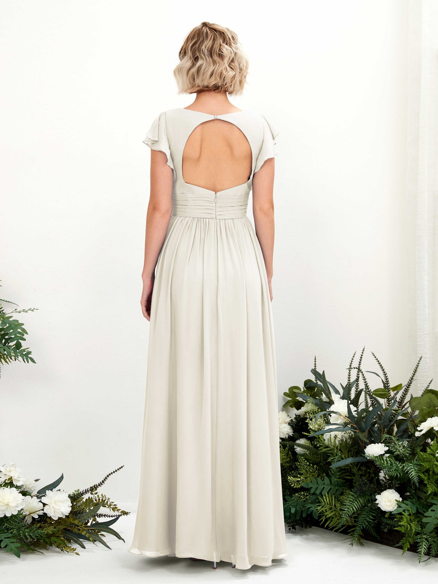 Ivory Bridesmaid Dresses Bridesmaid Dress A-line Chiffon V-neck Full Length Short Sleeves Wedding Party Dress (81222726)#color_ivory