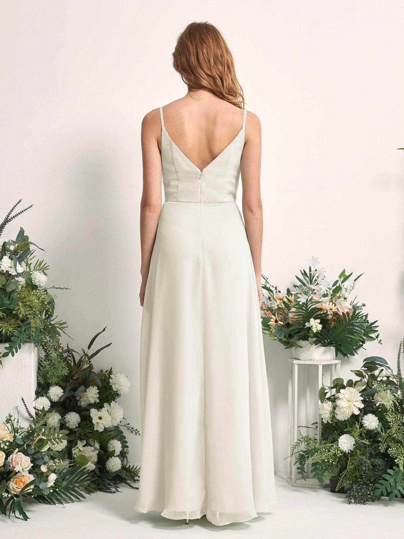 Bridesmaid Dress A-line Chiffon Spaghetti-straps Full Length Sleeveless Wedding Party Dress - Ivory (81227226)#color_ivory