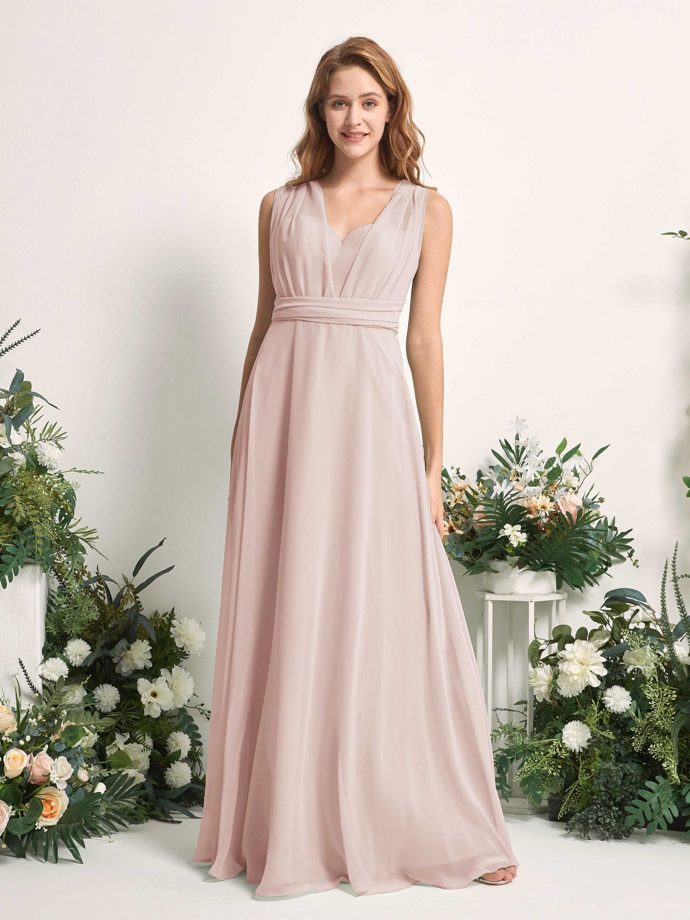 Biscotti Bridesmaid Dresses Bridesmaid Dress A-line Chiffon Halter Full Length Short Sleeves Wedding Party Dress (81226335)#color_biscotti