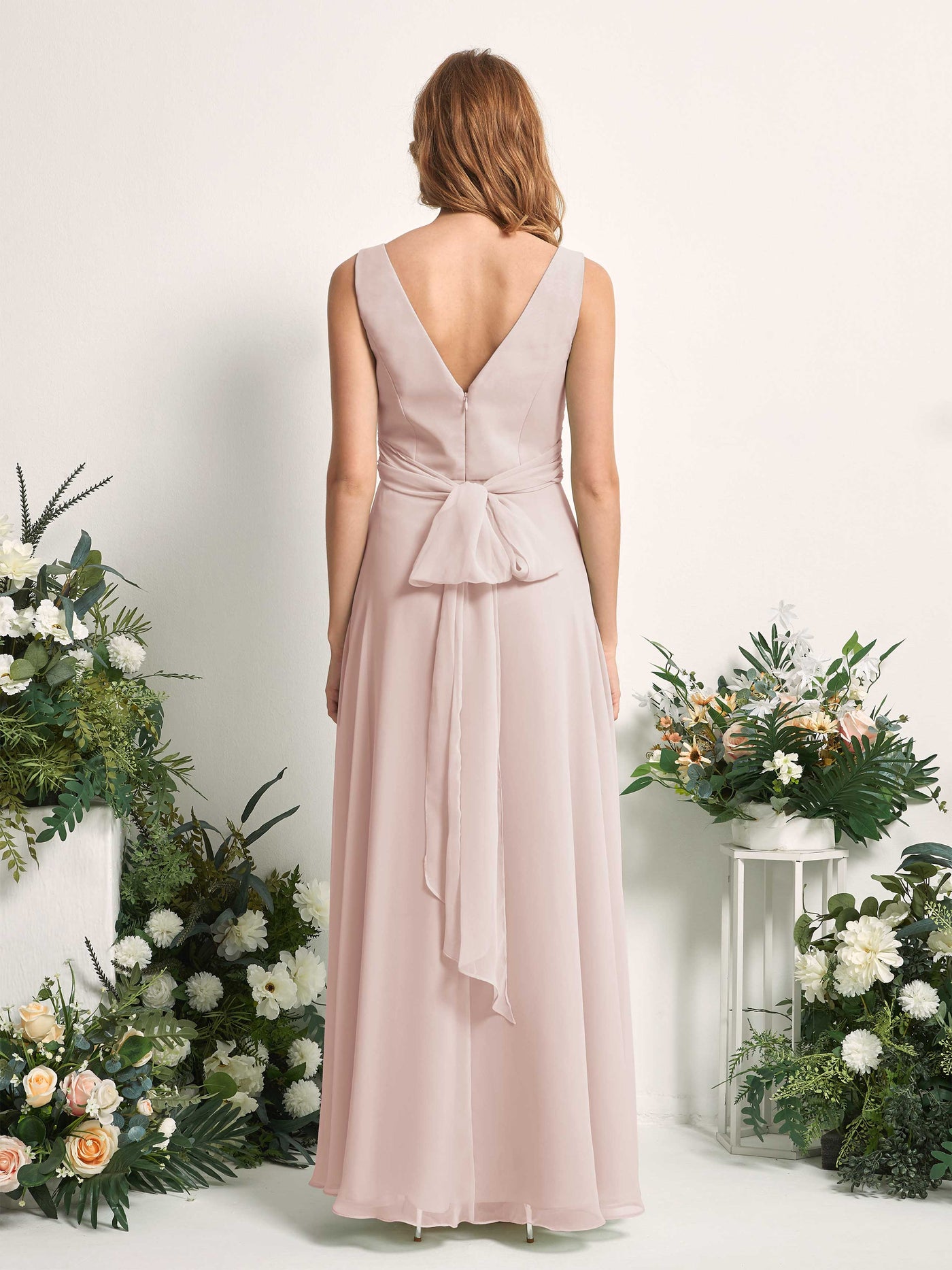 Bridesmaid Dress A-line Chiffon Straps Full Length Sleeveless Wedding Party Dress - Biscotti (81227335)#color_biscotti